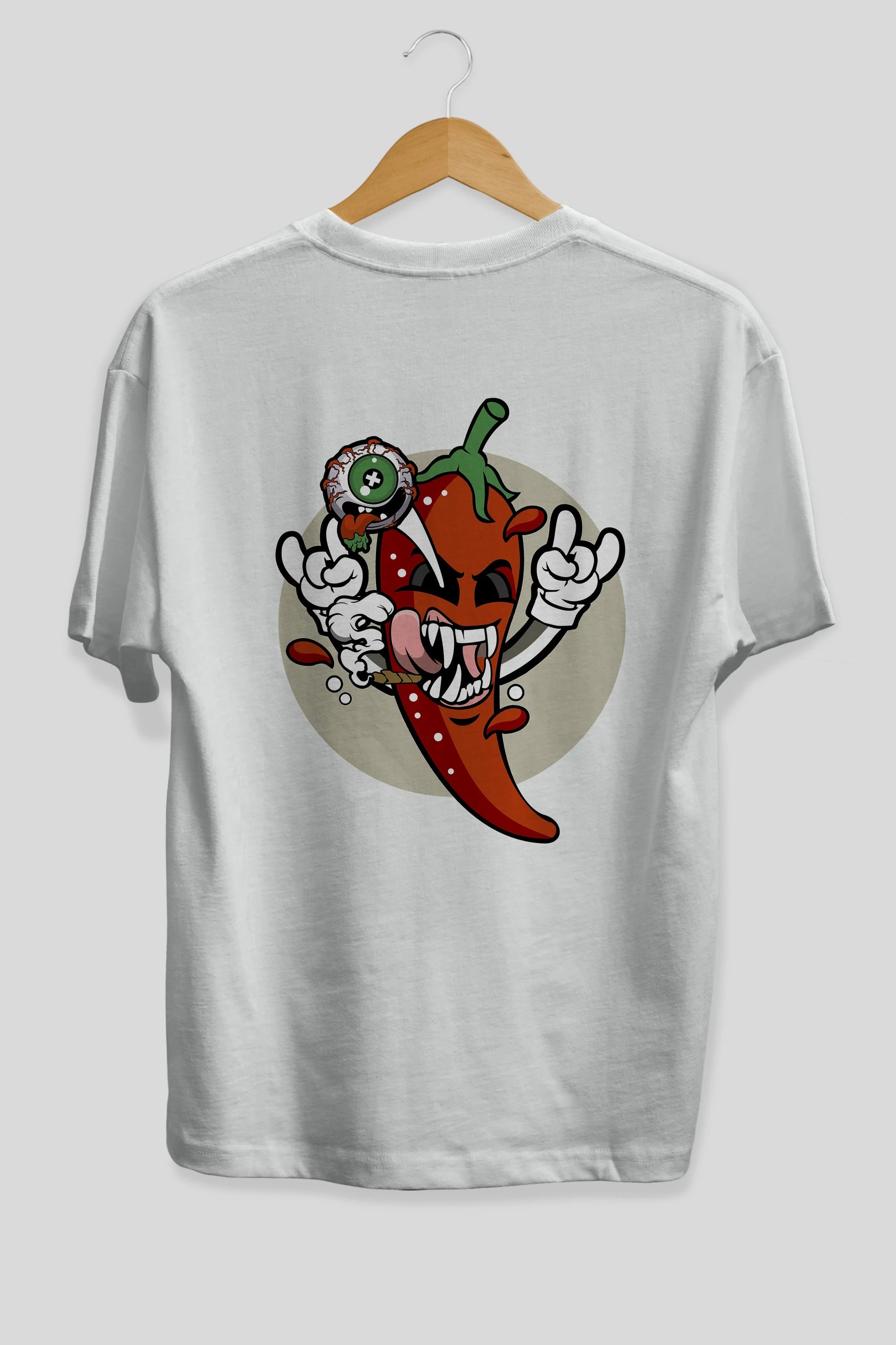 Chili Monster Arka Baskılı Oversize t-shirt Erkek Kadın Unisex %100 Pamuk tişort