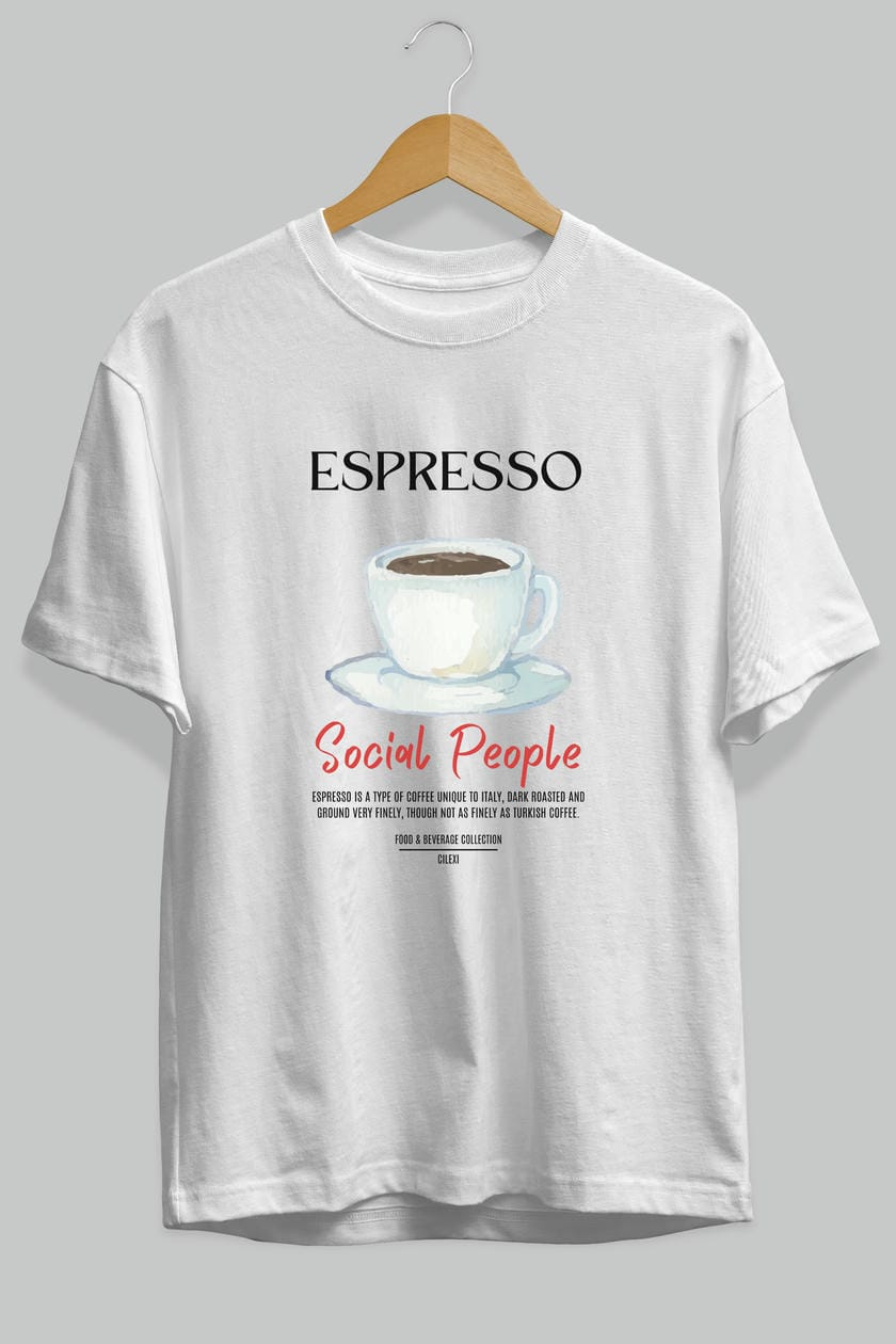 Espresso Kokteyl Serisi ön Baskılı Oversize t-shirt Erkek Kadın %100 Pamuk Bisiklet Yaka tişort