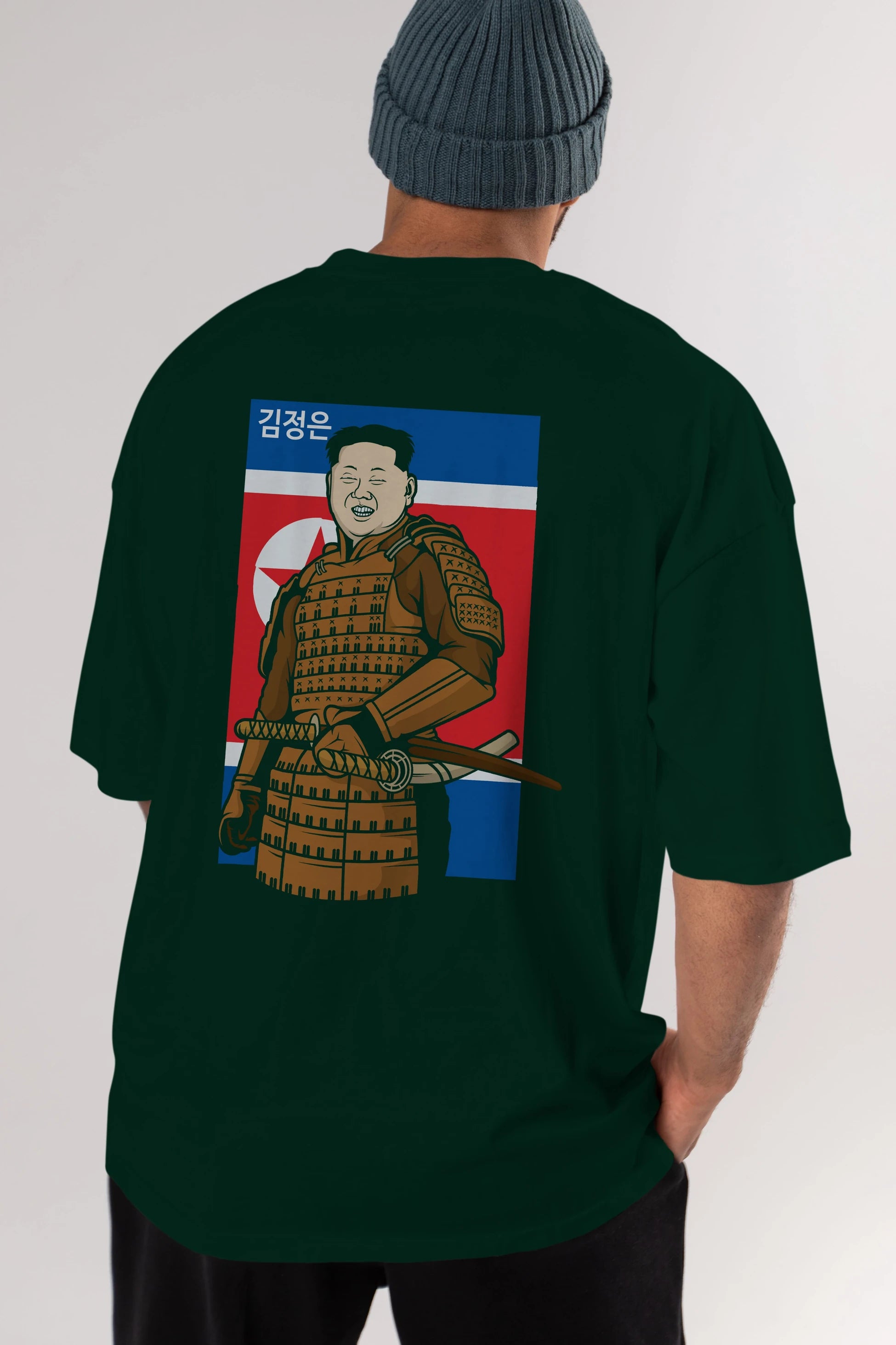 Samurai Jong Un Arka Baskılı Oversize t-shirt Erkek Kadın Unisex %100 Pamuk tişort