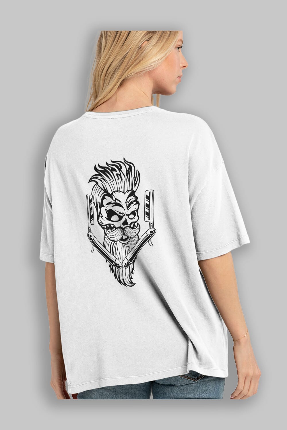 Skull Beard Arka Baskılı Oversize t-shirt Erkek Kadın Unisex %100 Pamuk tişort
