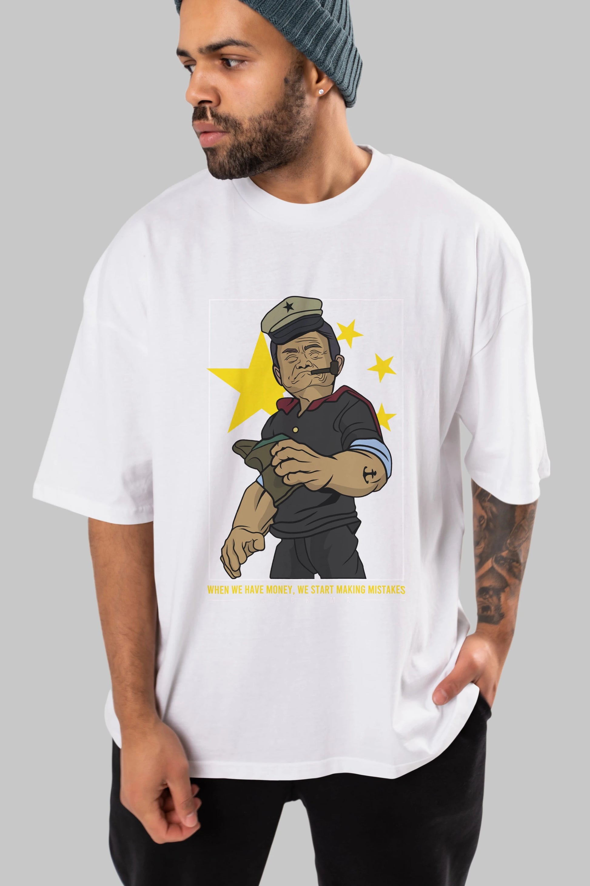 Popeye Jack Ma Ön Baskılı Oversize t-shirt Erkek Kadın Unisex %100 Pamuk tişort