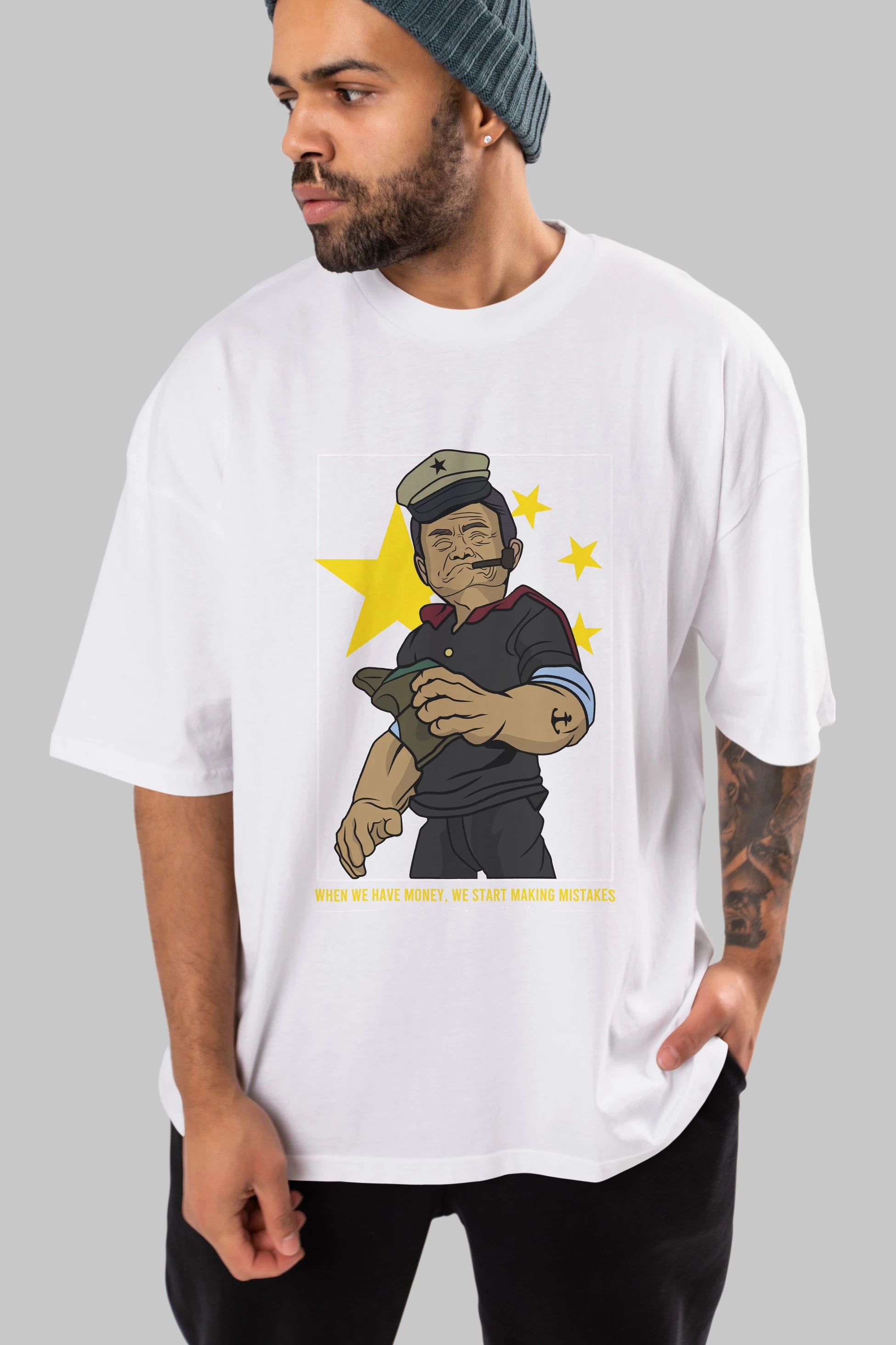 Popeye Jack Ma Ön Baskılı Oversize t-shirt Erkek Kadın Unisex %100 Pamuk tişort