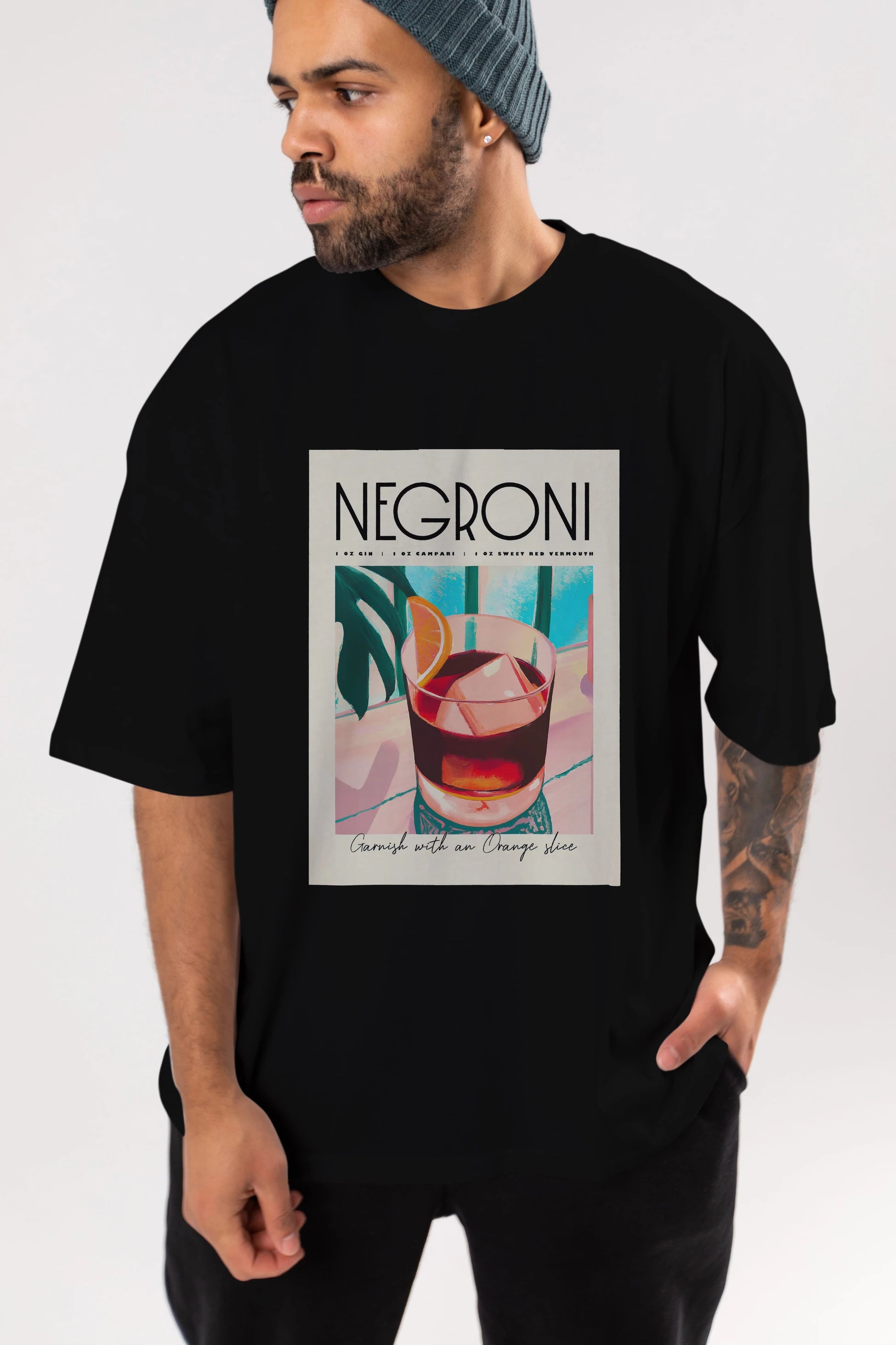 Negroni 4 Ön Baskılı Oversize t-shirt Erkek Kadın Unisex %100 Pamuk Bisiklet Yaka tişort