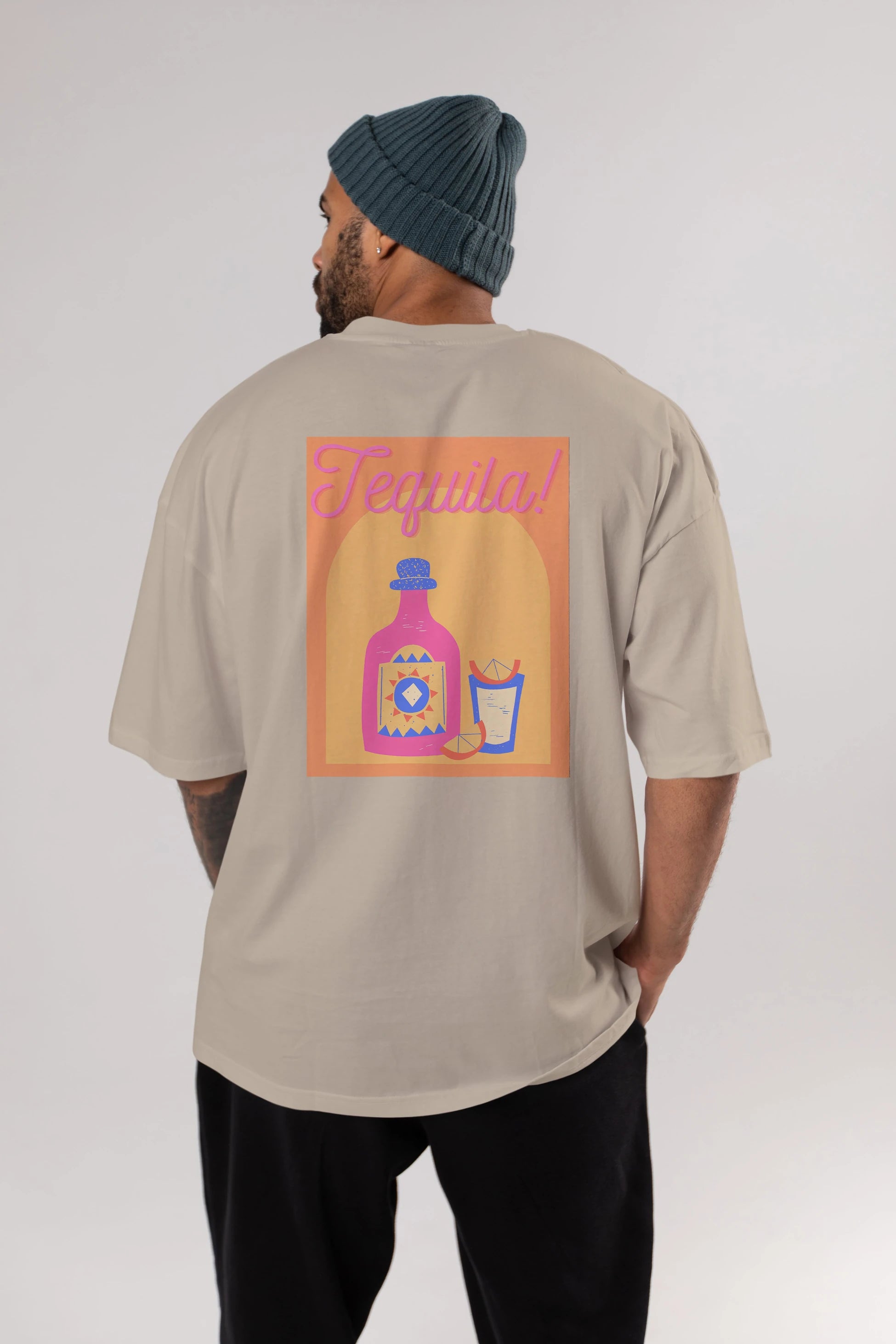 Tequila Arka Baskılı Oversize t-shirt Erkek Kadın Unisex %100 Pamuk Bisiklet Yaka tişort