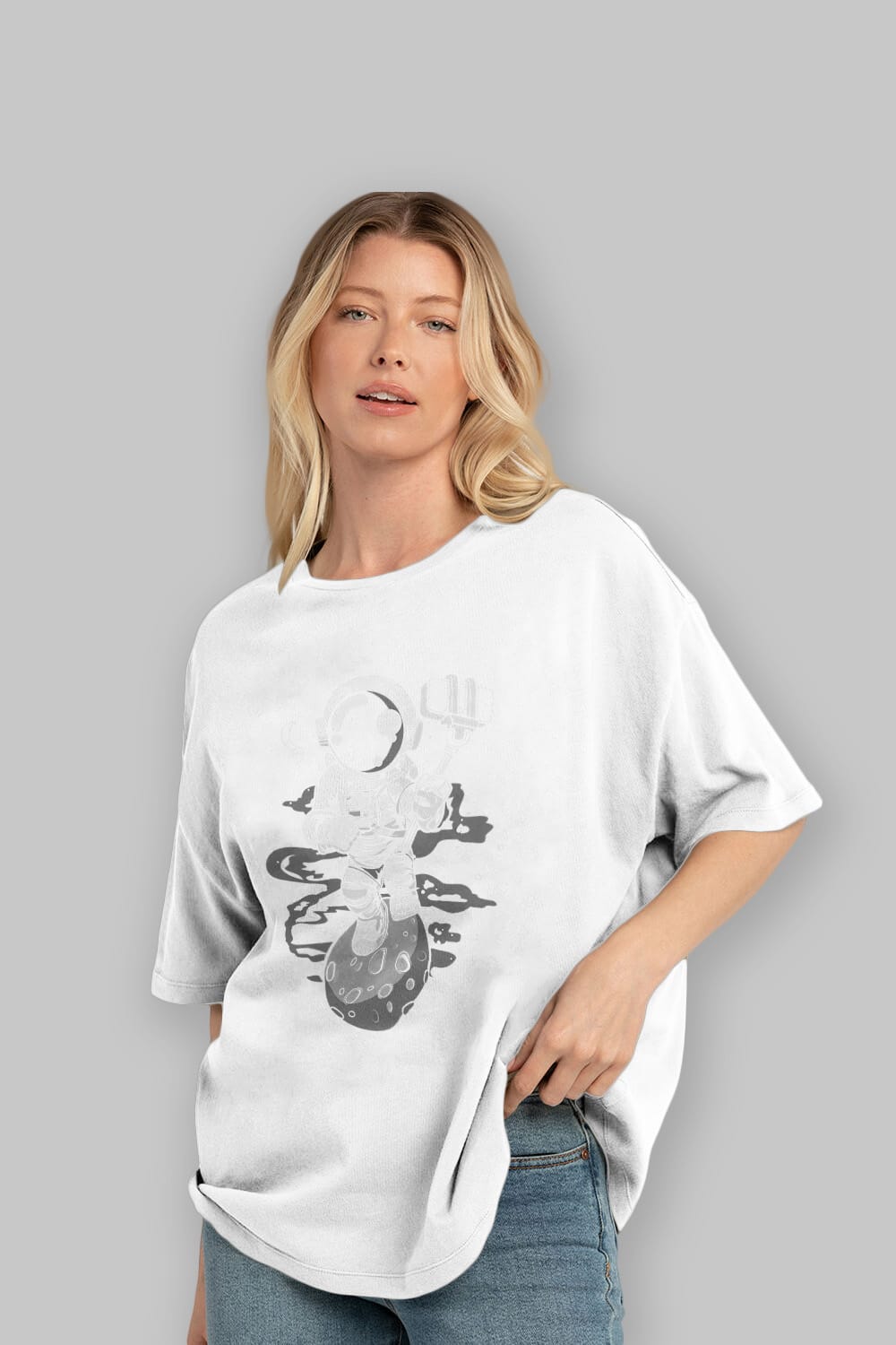 Astronaut Selfie Ön Baskılı Oversize t-shirt Erkek Kadın Unisex