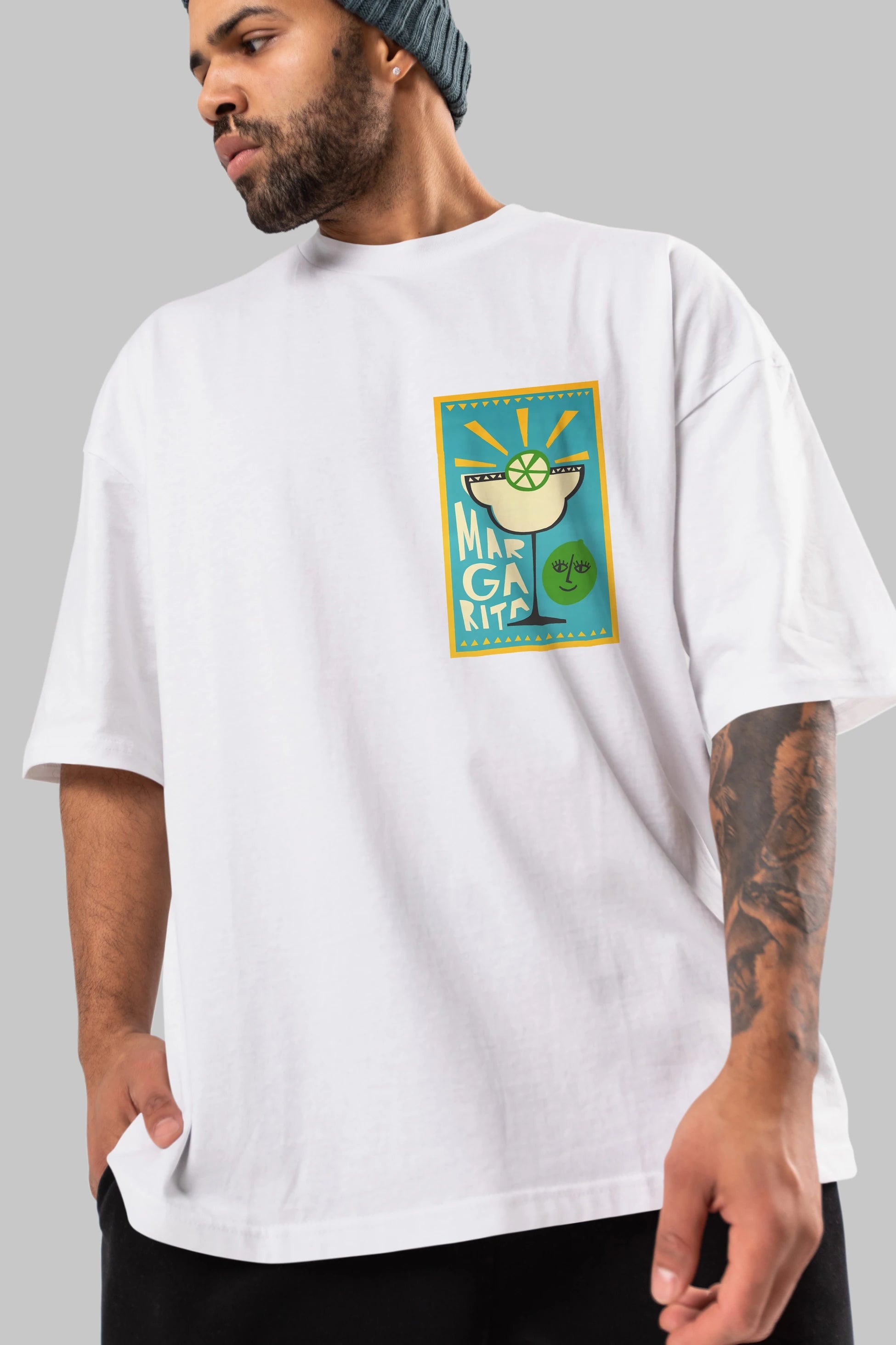 Margarita 4 Ön Sol Baskılı Oversize t-shirt Erkek Kadın Unisex %100 Pamuk Bisiklet Yaka tişort
