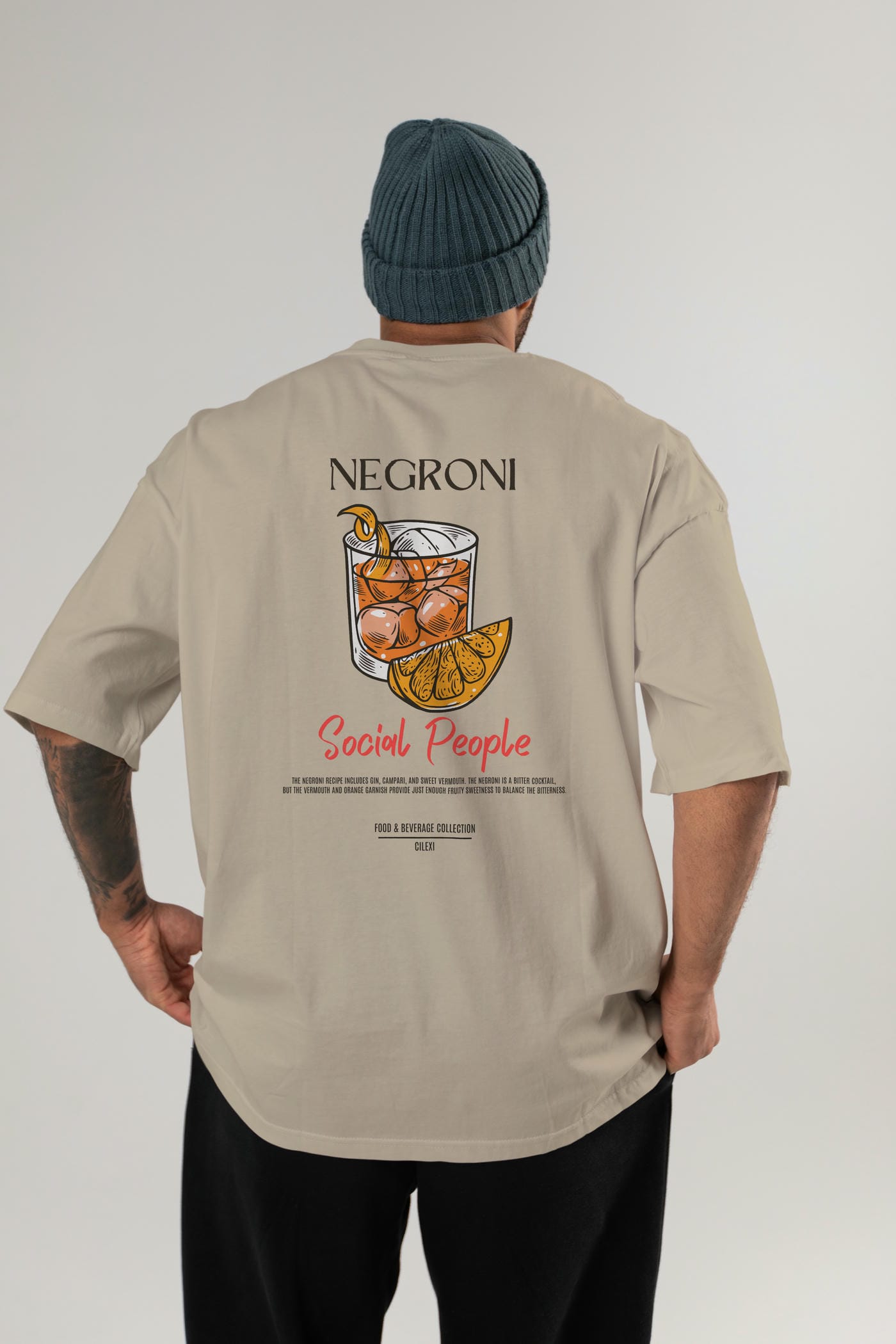Negroni Kokteyl Serisi Baskılı Oversize t-shirt Erkek Kadın Unisex %100 Pamuk Bisiklet Yaka tişort