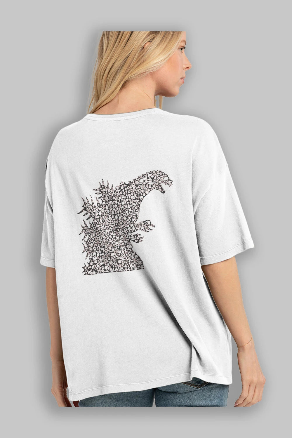 Godzilla Arka Baskılı Oversize t-shirt %100 pamuk Erkek Kadın Unisex