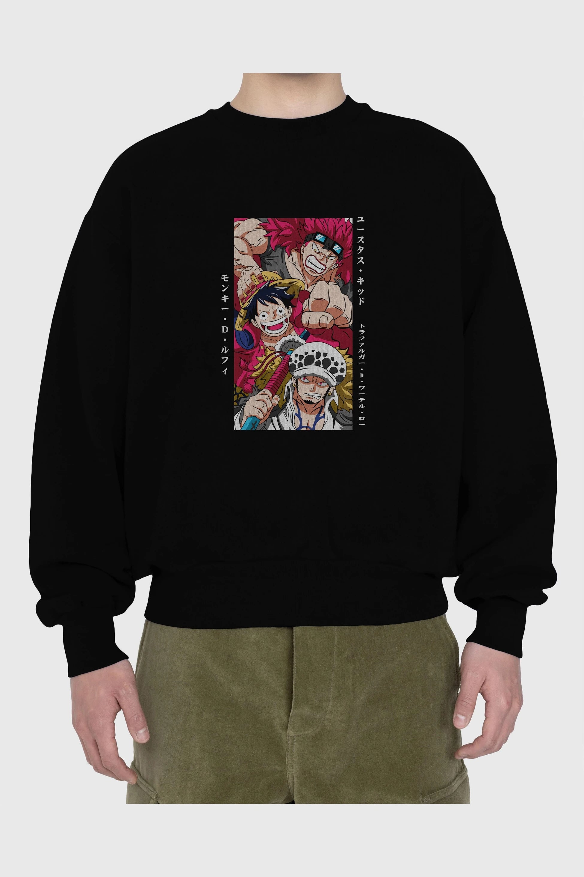 SUPER NOVAS one piece Anime Ön Baskılı Oversize Sweatshirt Erkek Kadın Unisex