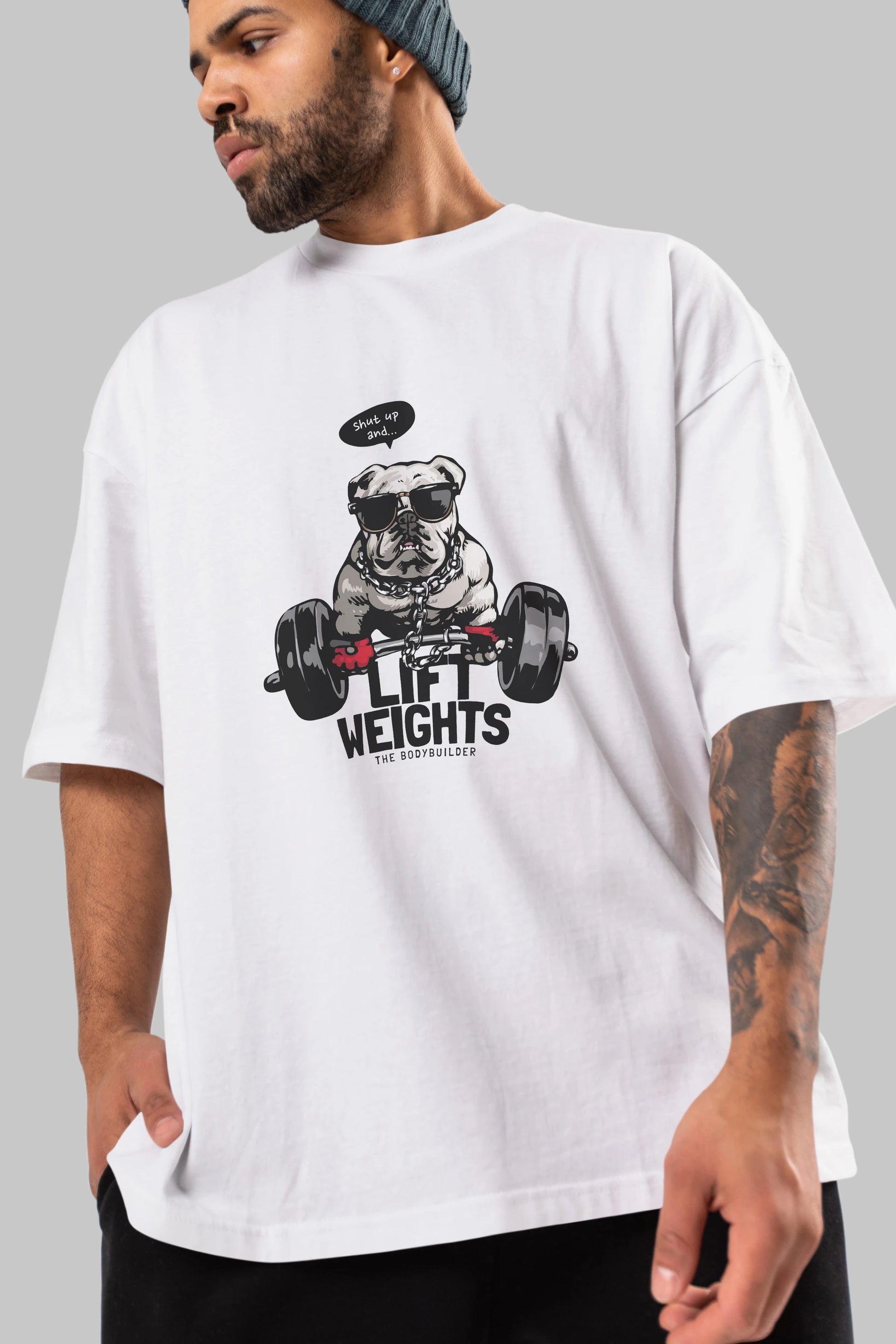 Teddy Bear Lift Weights Ön Baskılı Oversize t-shirt Erkek Kadın Unisex %100 Pamuk