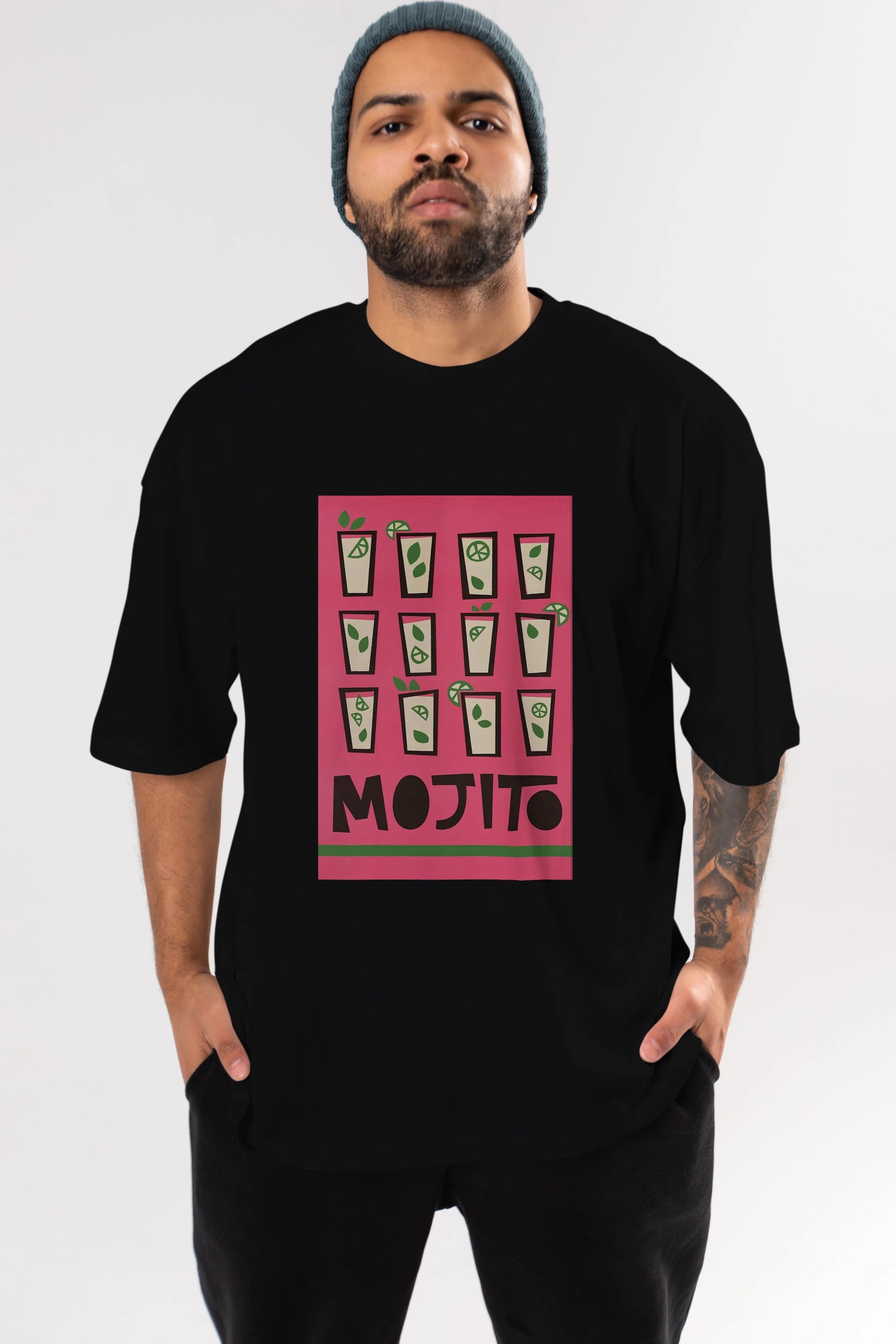 Mojito Ön Baskılı Oversize t-shirt Erkek Kadın Unisex %100 Pamuk Bisiklet Yaka tişort