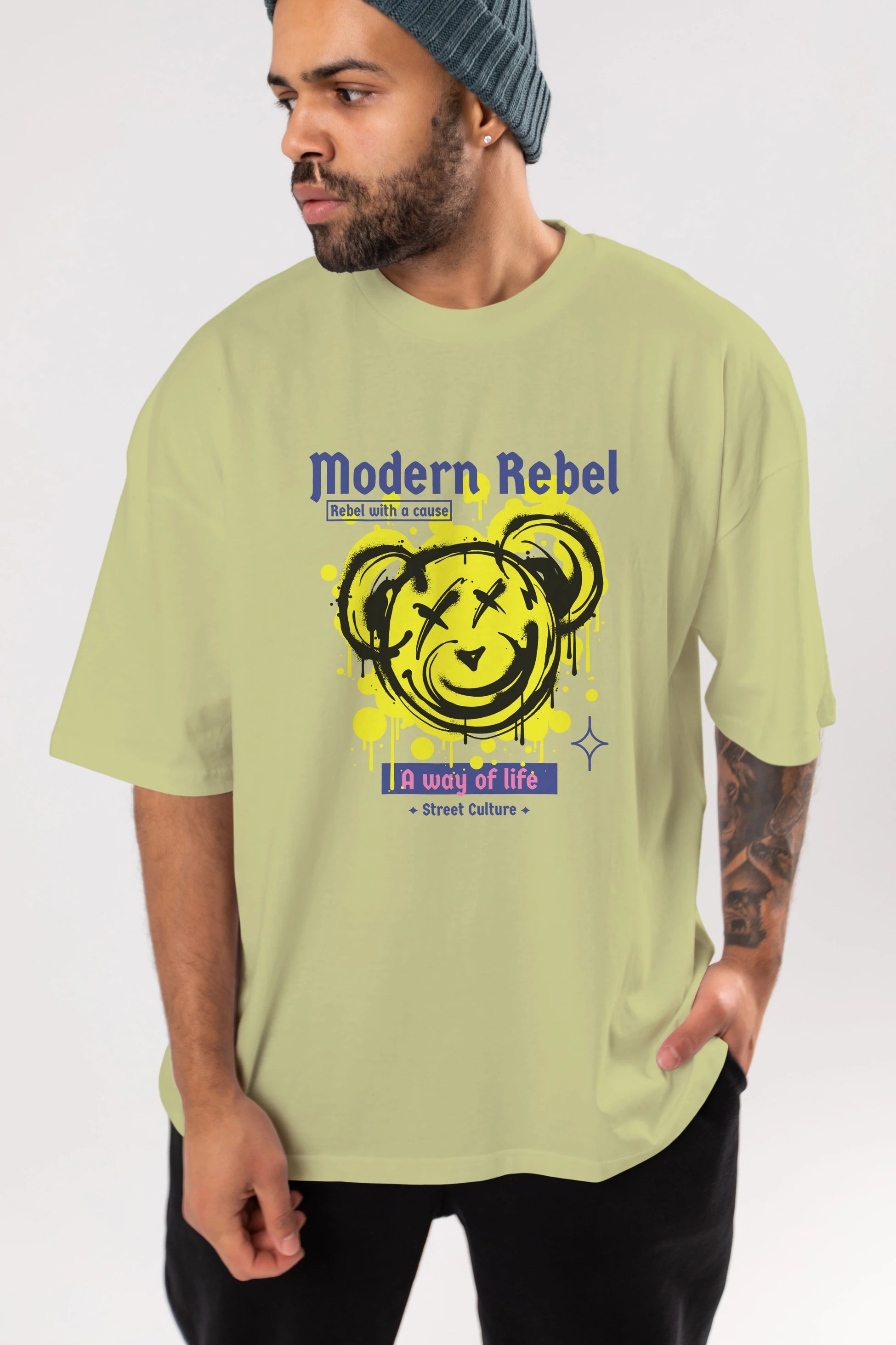 Modern Rebel Bear Ön Baskılı Oversize t-shirt Erkek Kadın Unisex
