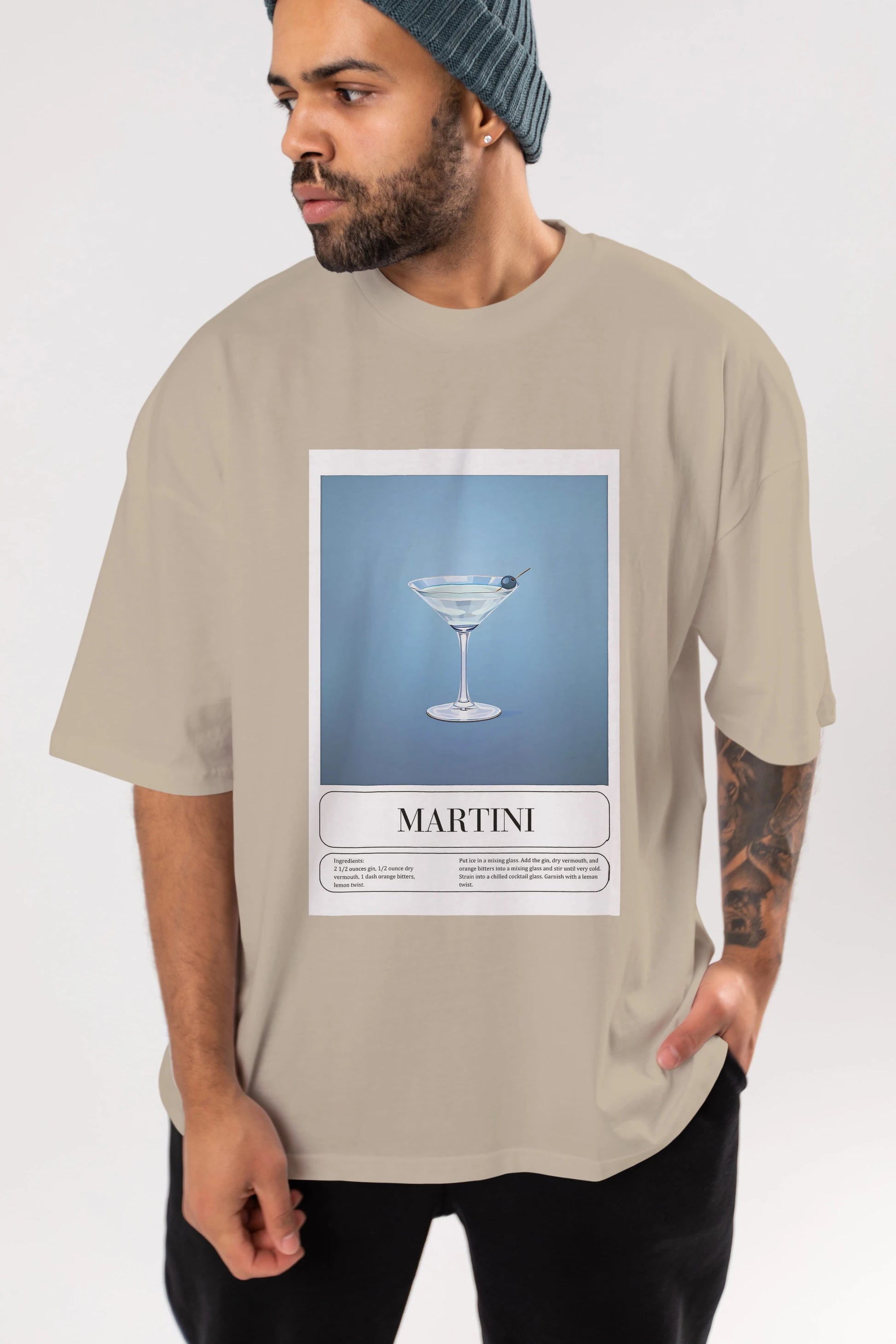 Martini Ön Baskılı Oversize t-shirt Erkek Kadın Unisex %100 Pamuk Bisiklet Yaka tişort