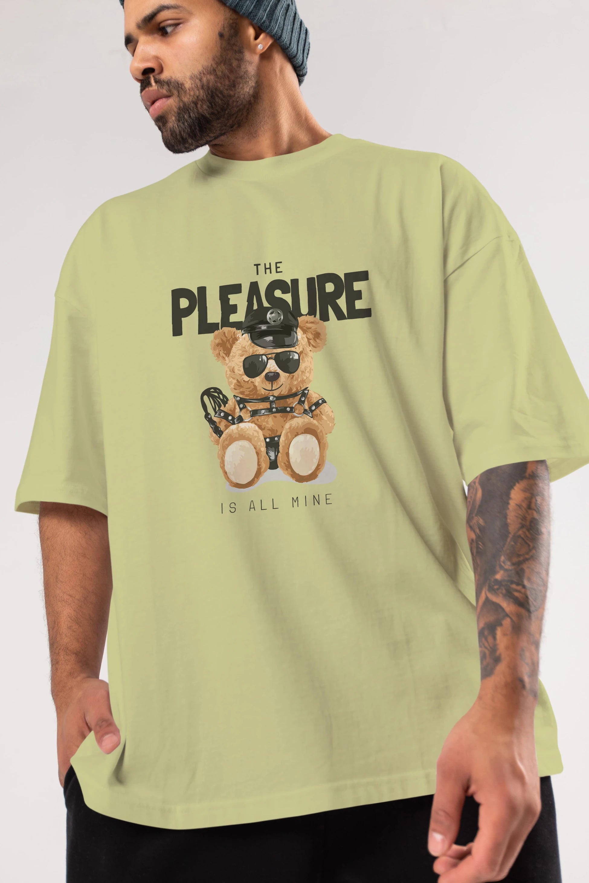 Teddy Bear The Pleasure Ön Baskılı Oversize t-shirt Erkek Kadın Unisex %100 Pamuk