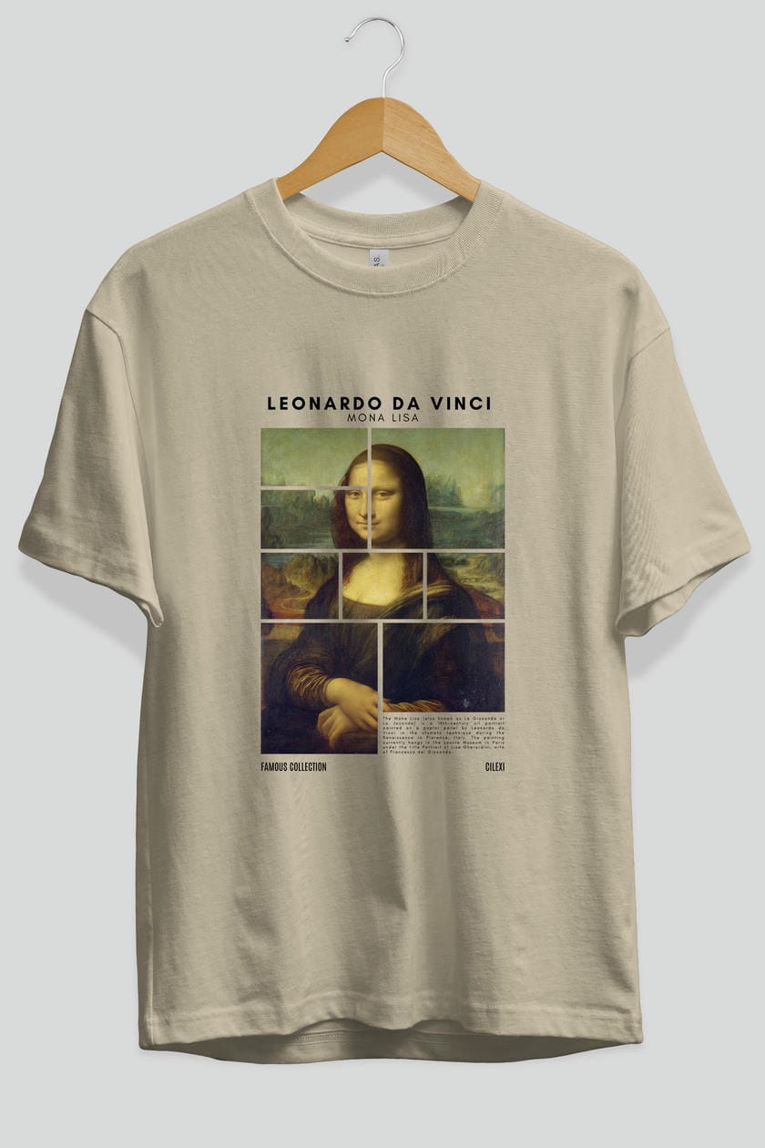 Leonardo Da Vinci Mona Lisa ön Baskılı Oversize t-shirt Erkek Kadın Bisiklet Yaka Pamuk tişort