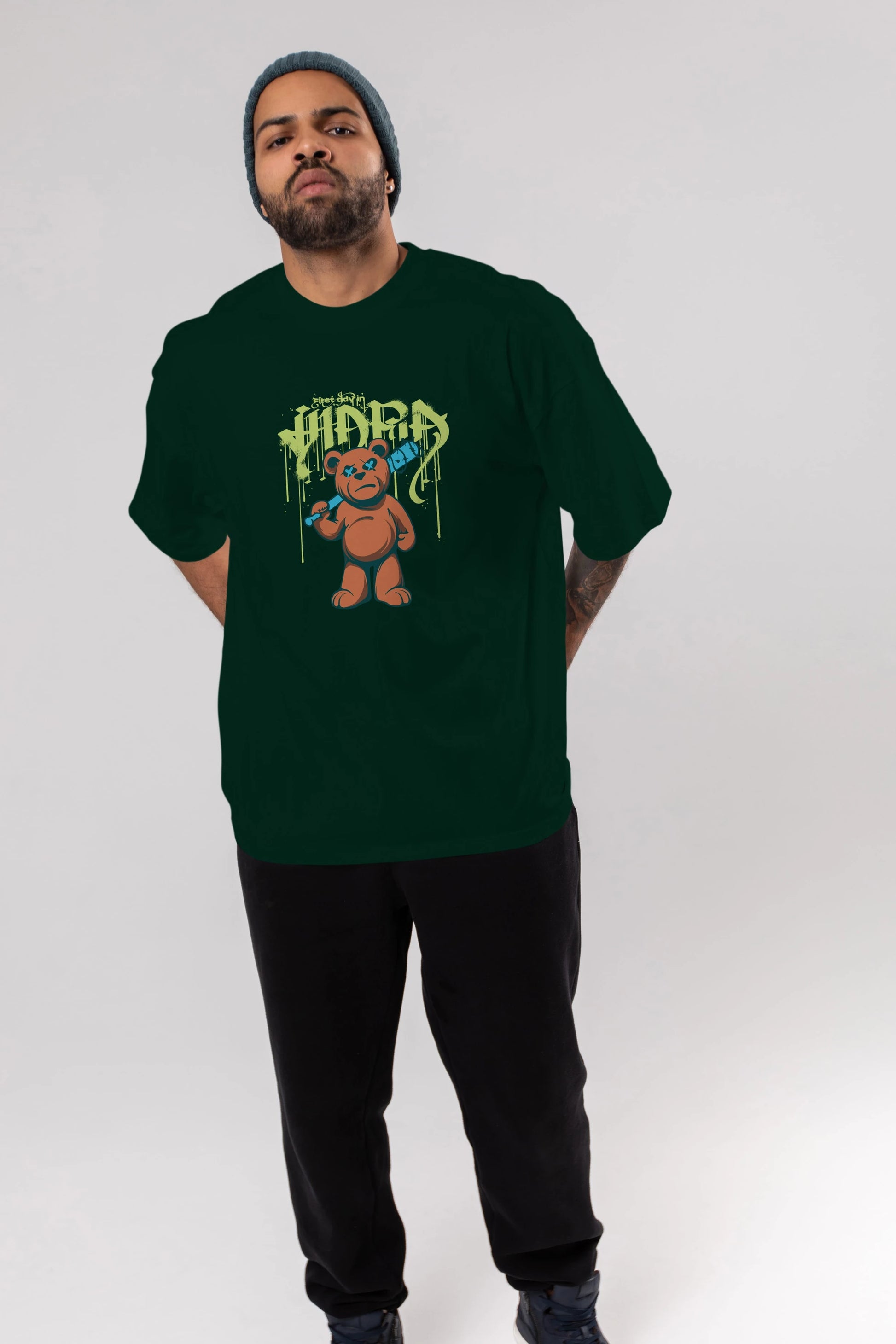 Hidra Bear Ön Baskılı Oversize t-shirt Erkek Kadın Unisex