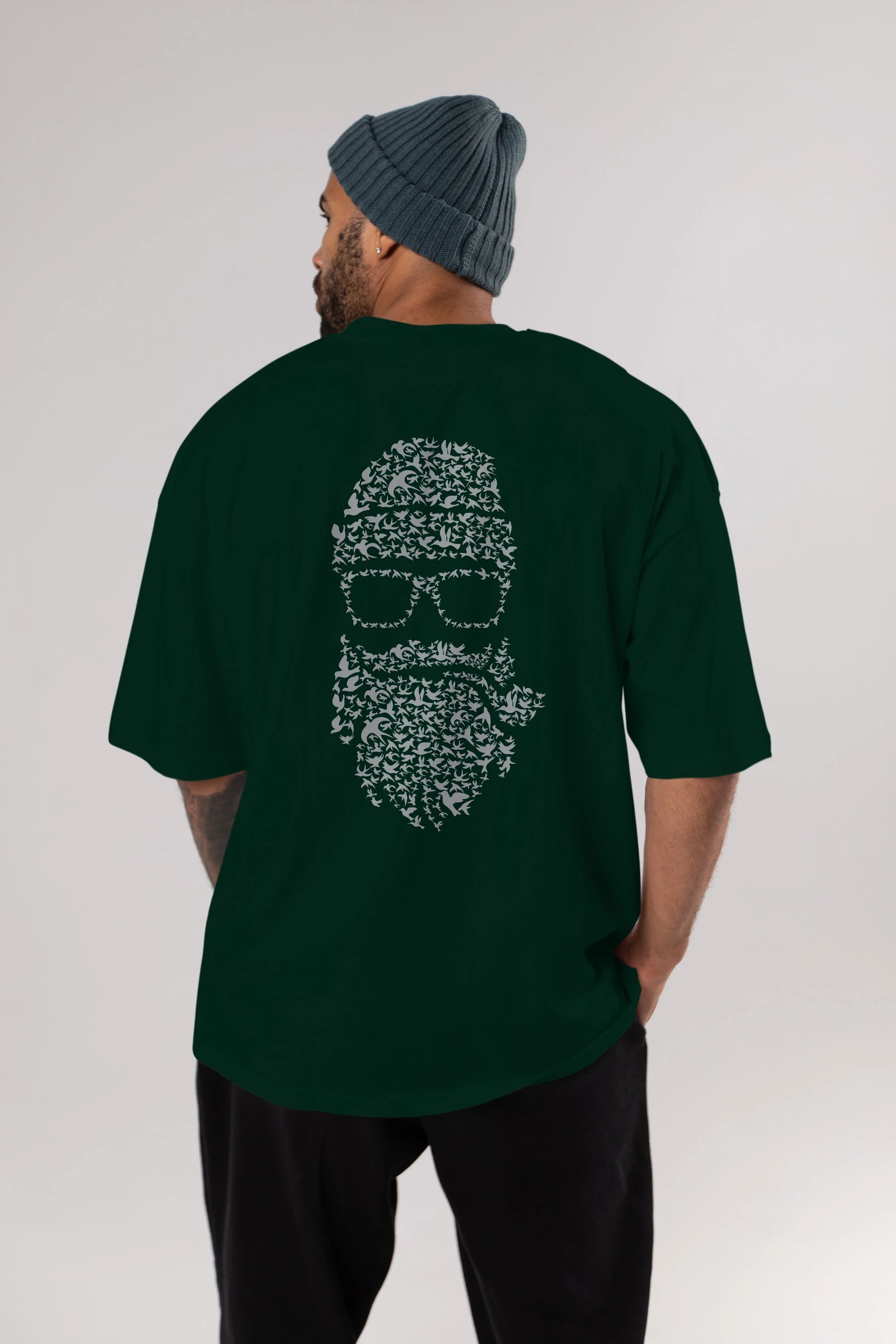 Birds Beard Arka Baskılı Oversize t-shirt %100 pamuk Erkek Kadın Unisex