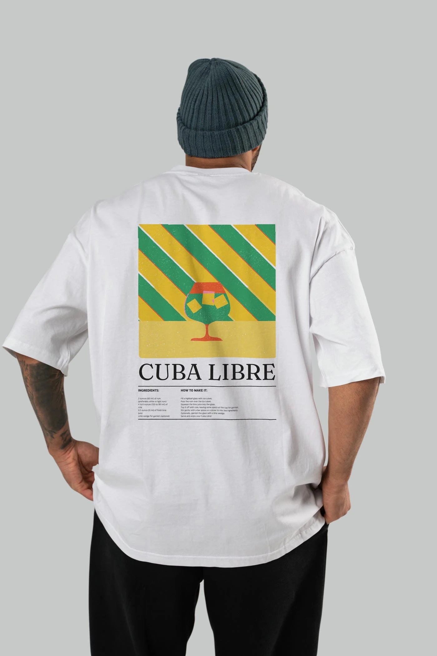 Cuba Libre Kokteyl Serisi Arka Baskılı Oversize t-shirt Erkek Kadın %100 Pamuk Bisiklet Yaka tişort