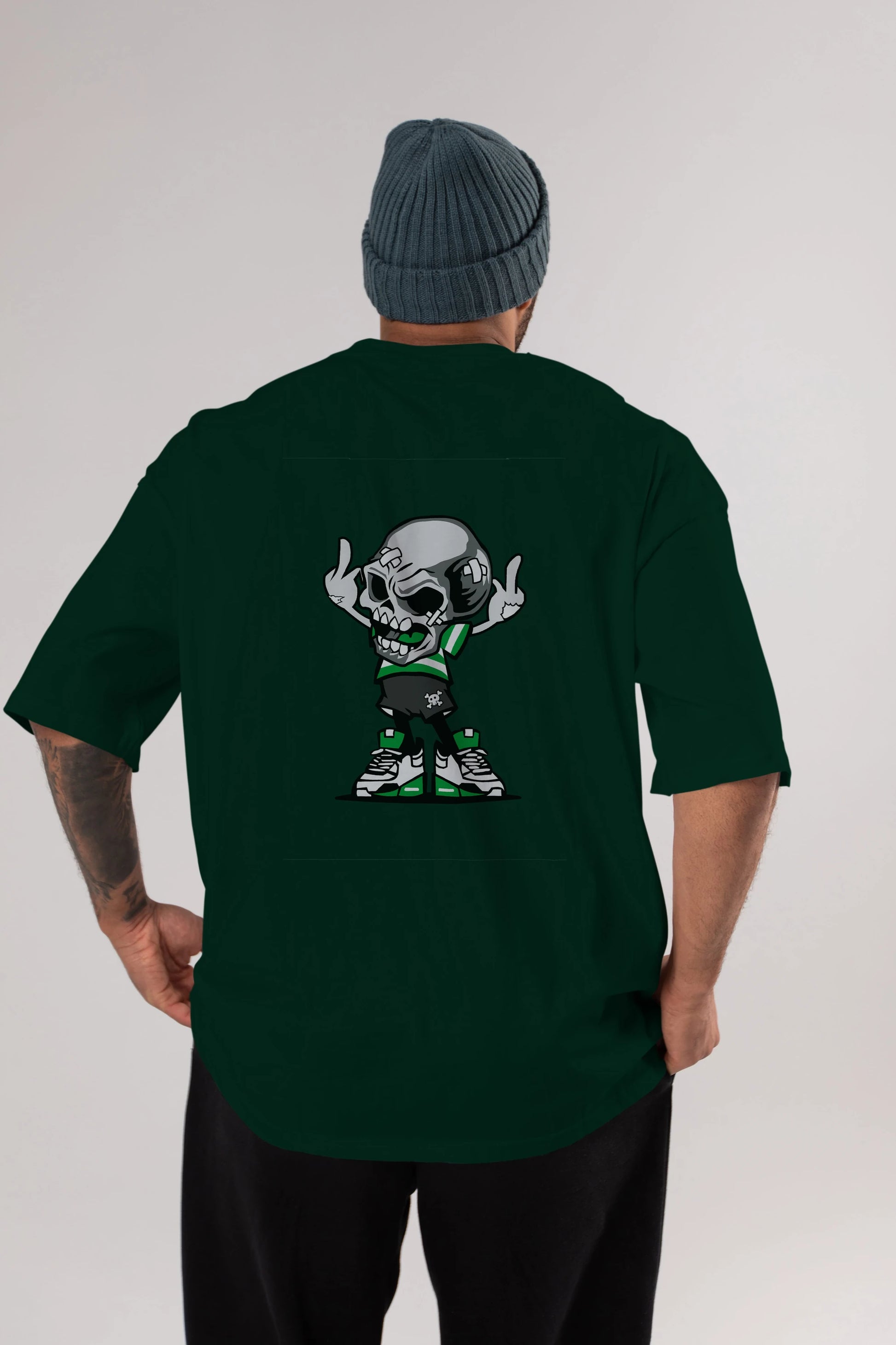 Skull F Hand Arka Baskılı Oversize t-shirt Erkek Kadın Unisex %100 Pamuk tişort