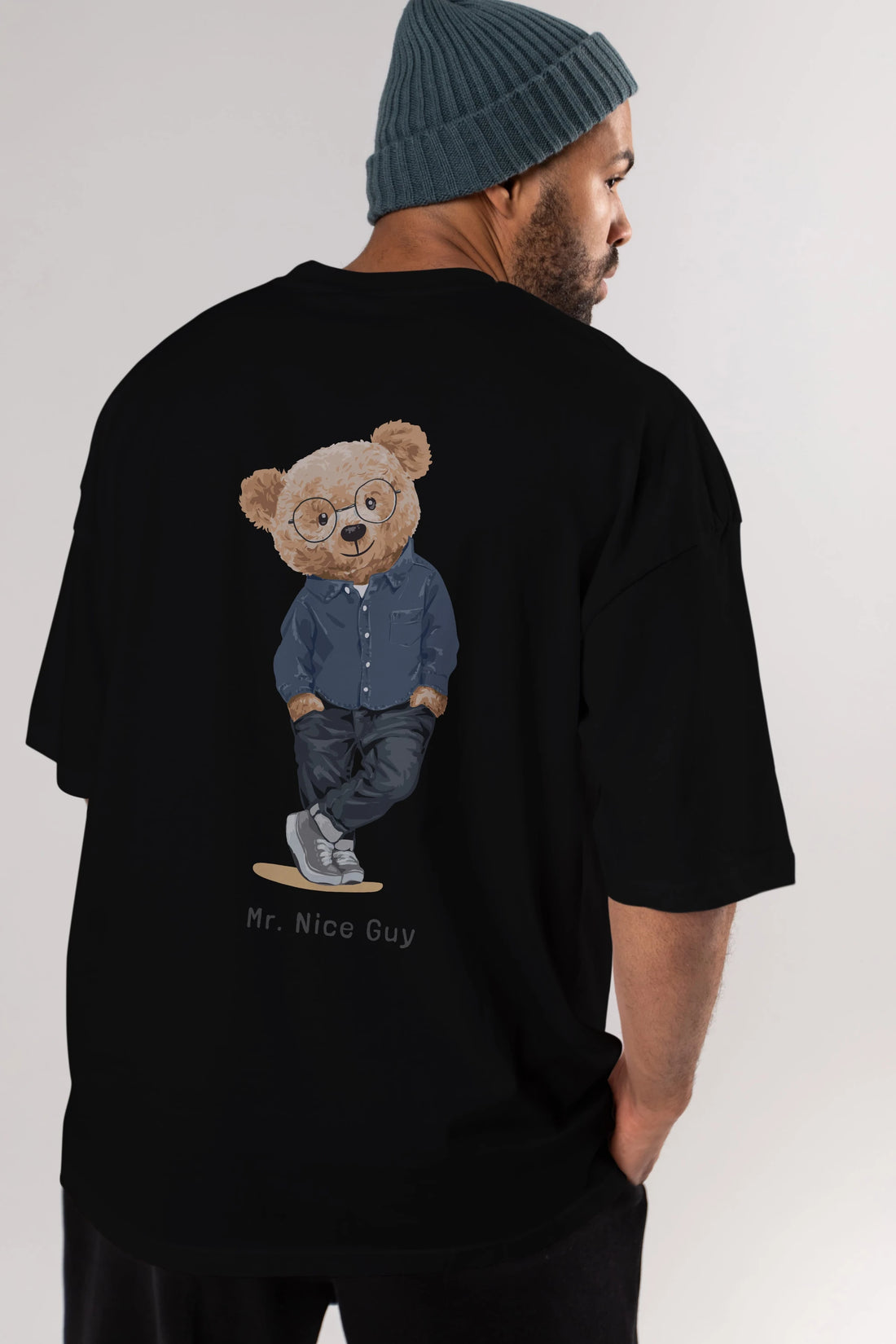 Teddy Bear Mr. Nice Guy Arka Baskılı Oversize t-shirt Erkek Kadın Unisex %100 Pamuk
