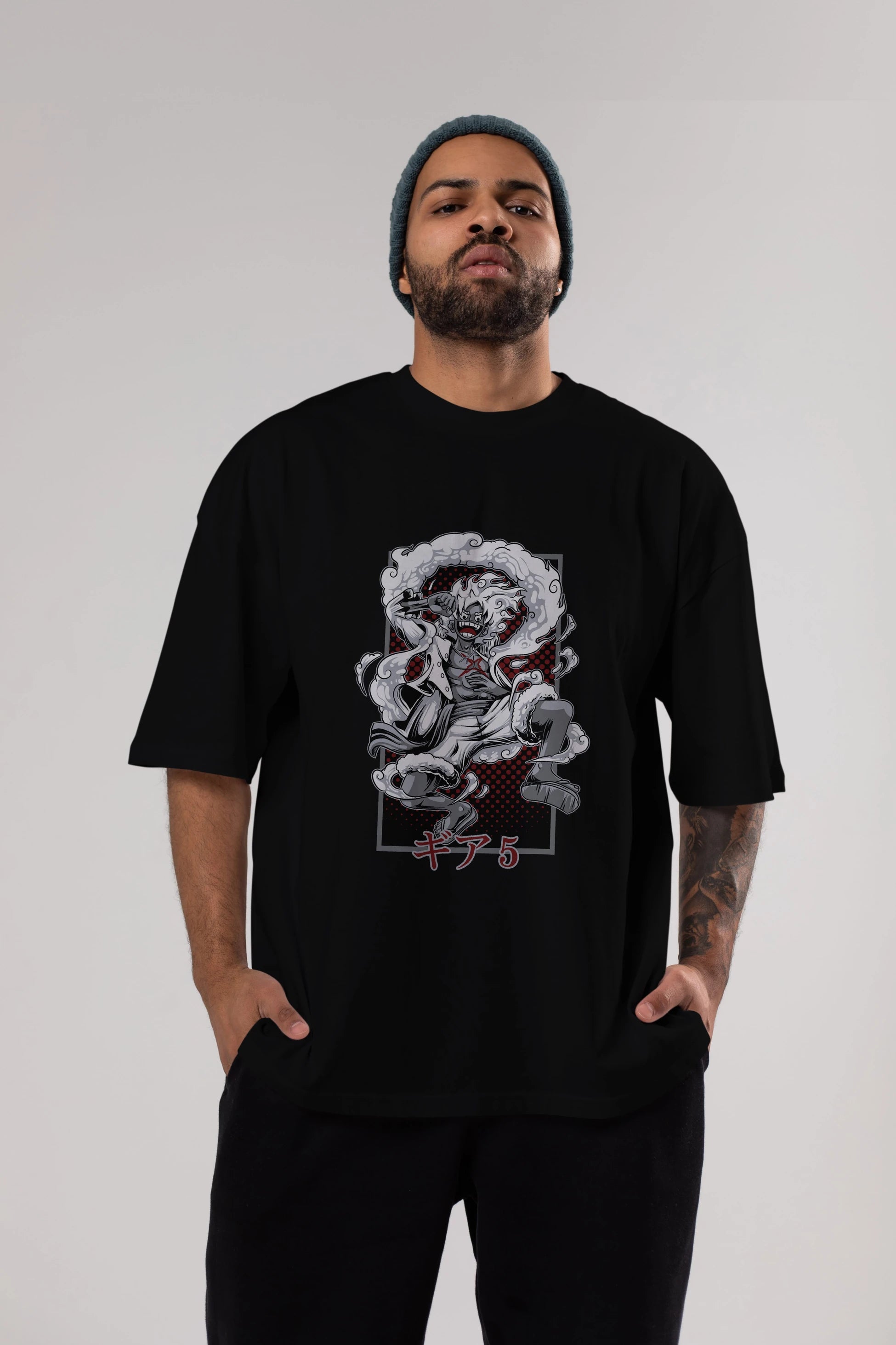 LUFFY GEAR 5 Anime Ön Baskılı Oversize t-shirt %100 pamuk Erkek Kadın Unisex