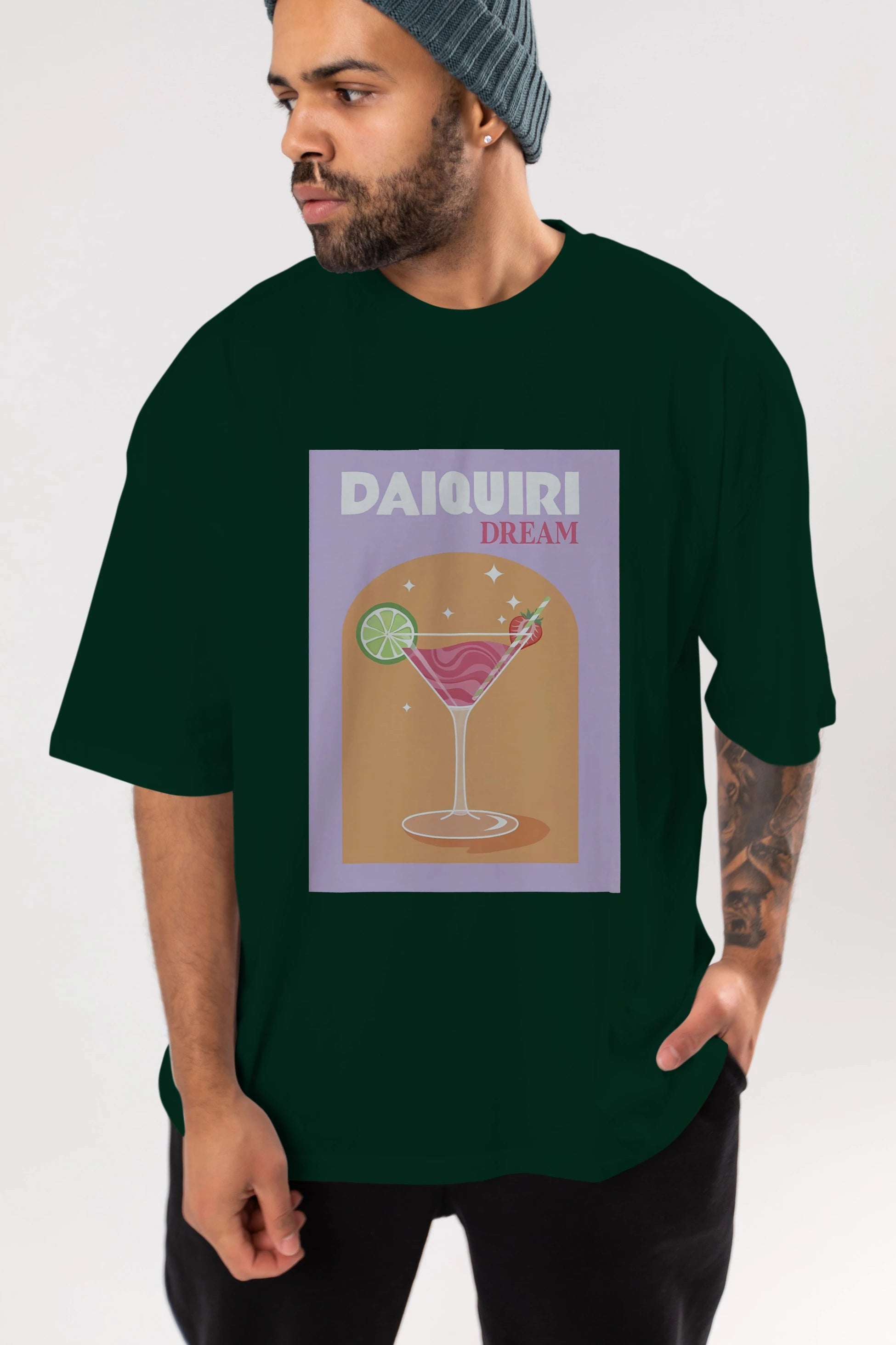 Daiquiri Dream Ön Baskılı Oversize t-shirt Erkek Kadın Unisex %100 Pamuk Bisiklet Yaka tişort