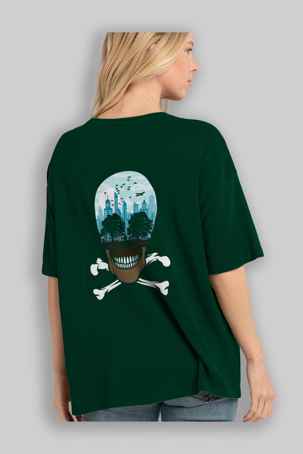 Death City Arka Baskılı Oversize t-shirt %100 pamuk Erkek Kadın Unisex
