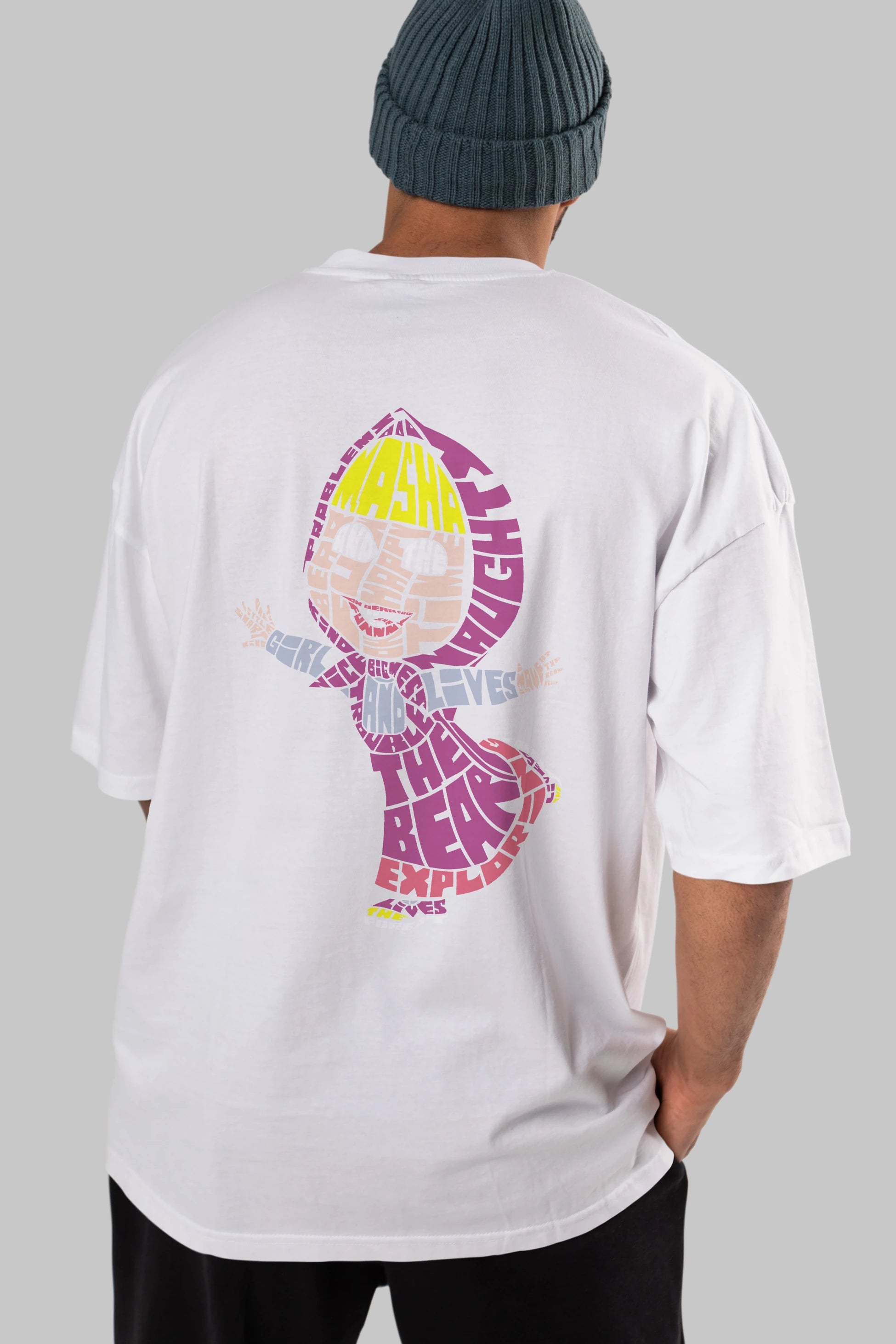 Masha And The Bear Arka Baskılı Oversize t-shirt %100 pamuk Erkek Kadın Unisex
