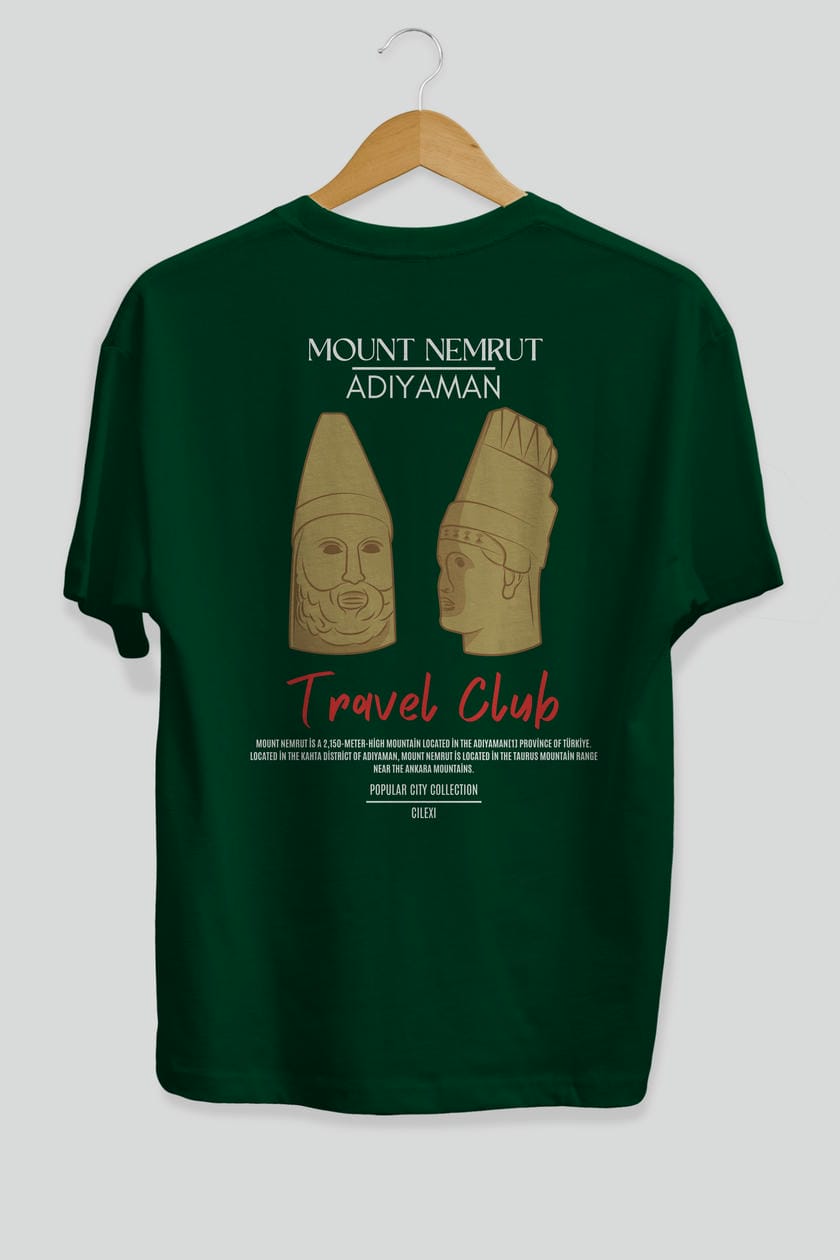 Mount Nemrut Adiyaman Arka Baskılı Oversize t-shirt Erkek Kadın Pamuk Bisiklet Yaka tişort