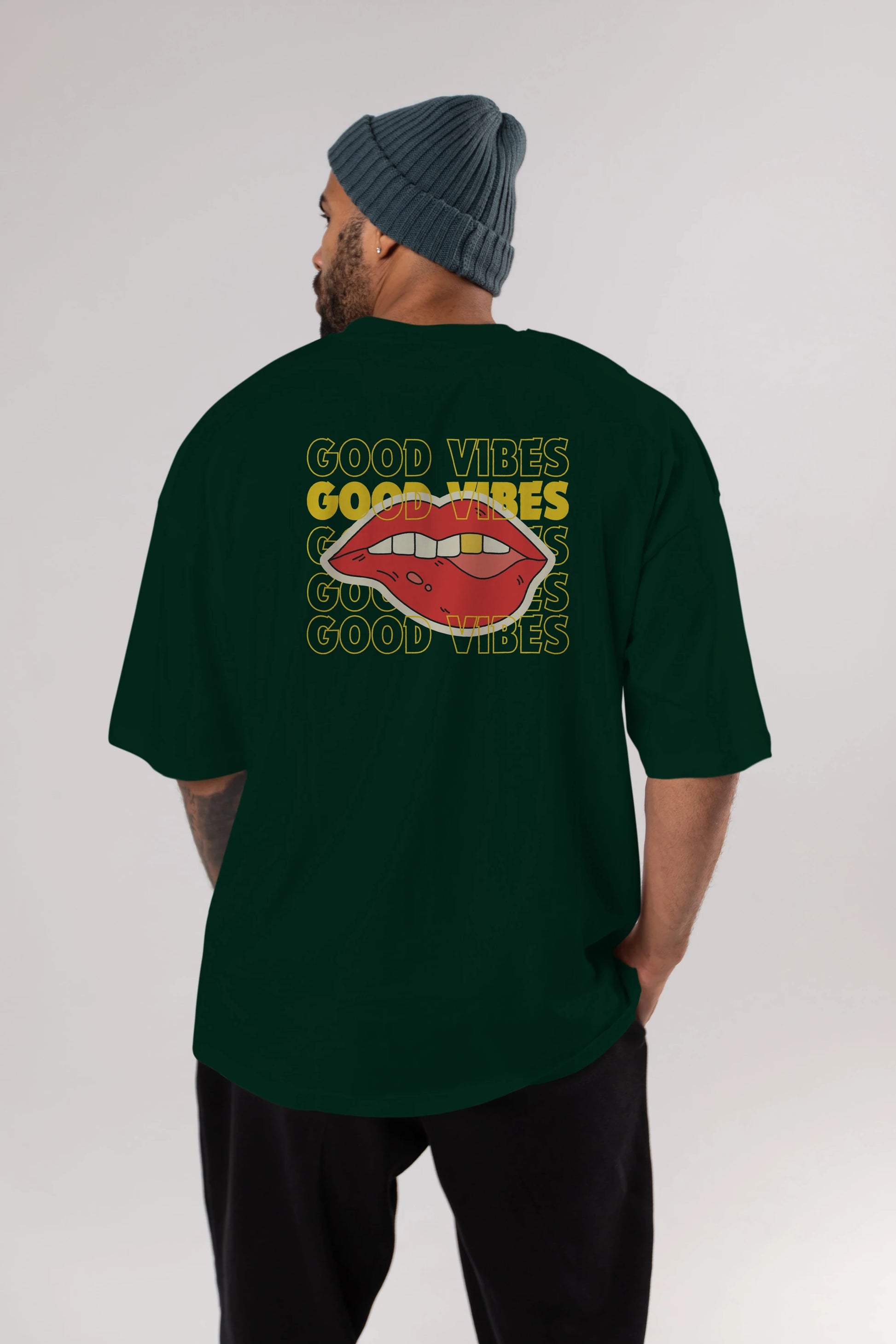 Good Vibes Yazılı 2 Arka Baskılı Oversize t-shirt Erkek Kadın Unisex