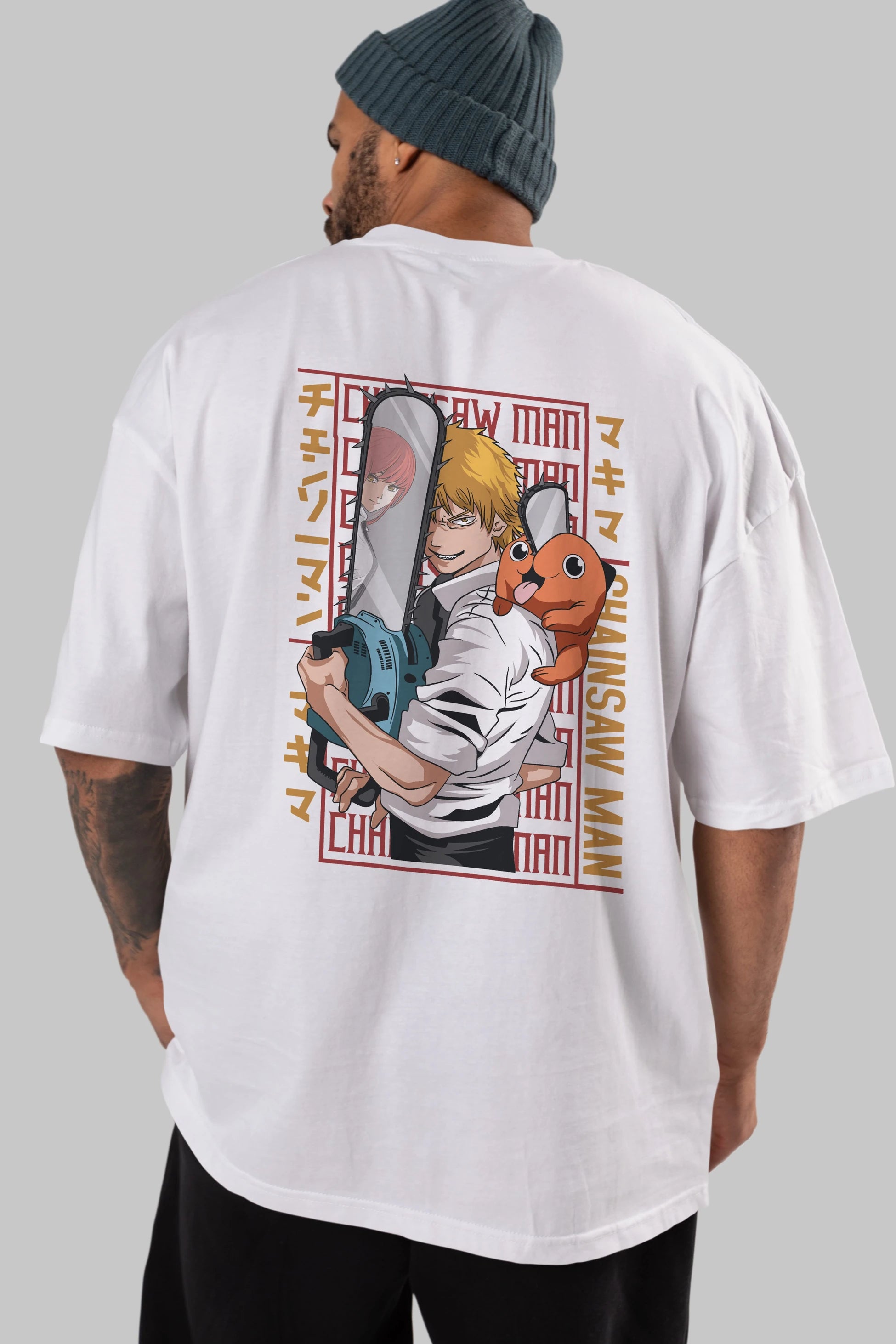 Chainsaw DENJI Anime Arka Baskılı Oversize t-shirt Erkek Kadın Unisex