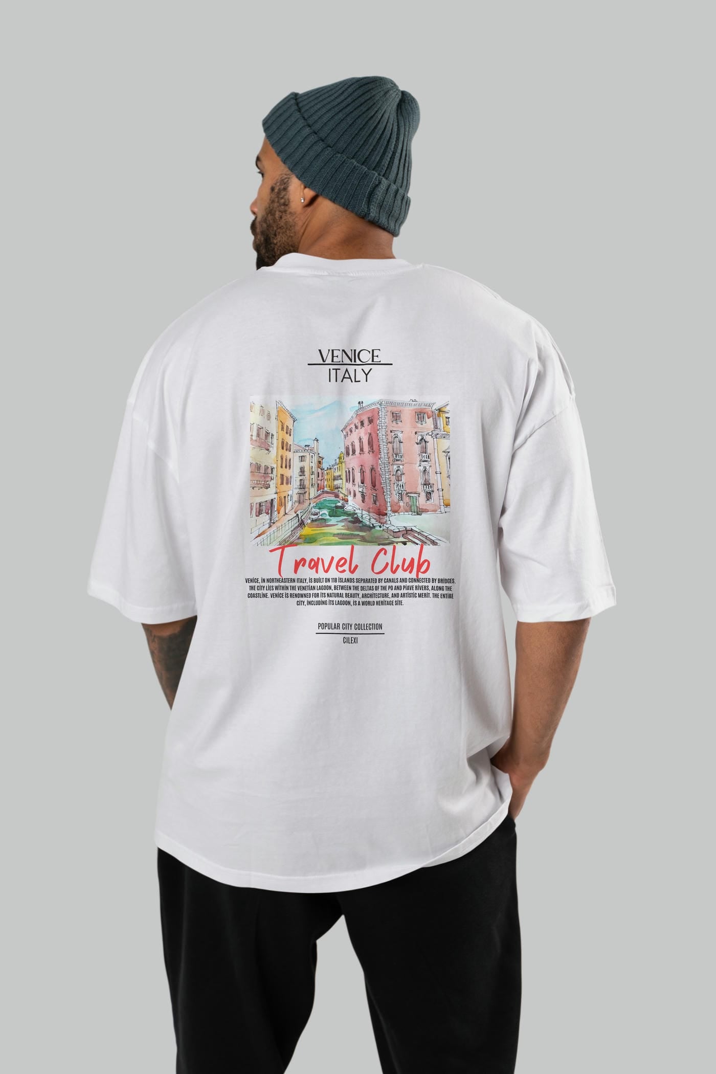 Venice İtaly Arka Baskılı Oversize t-shirt Erkek Kadın Pamuk Bisiklet Yaka tişort