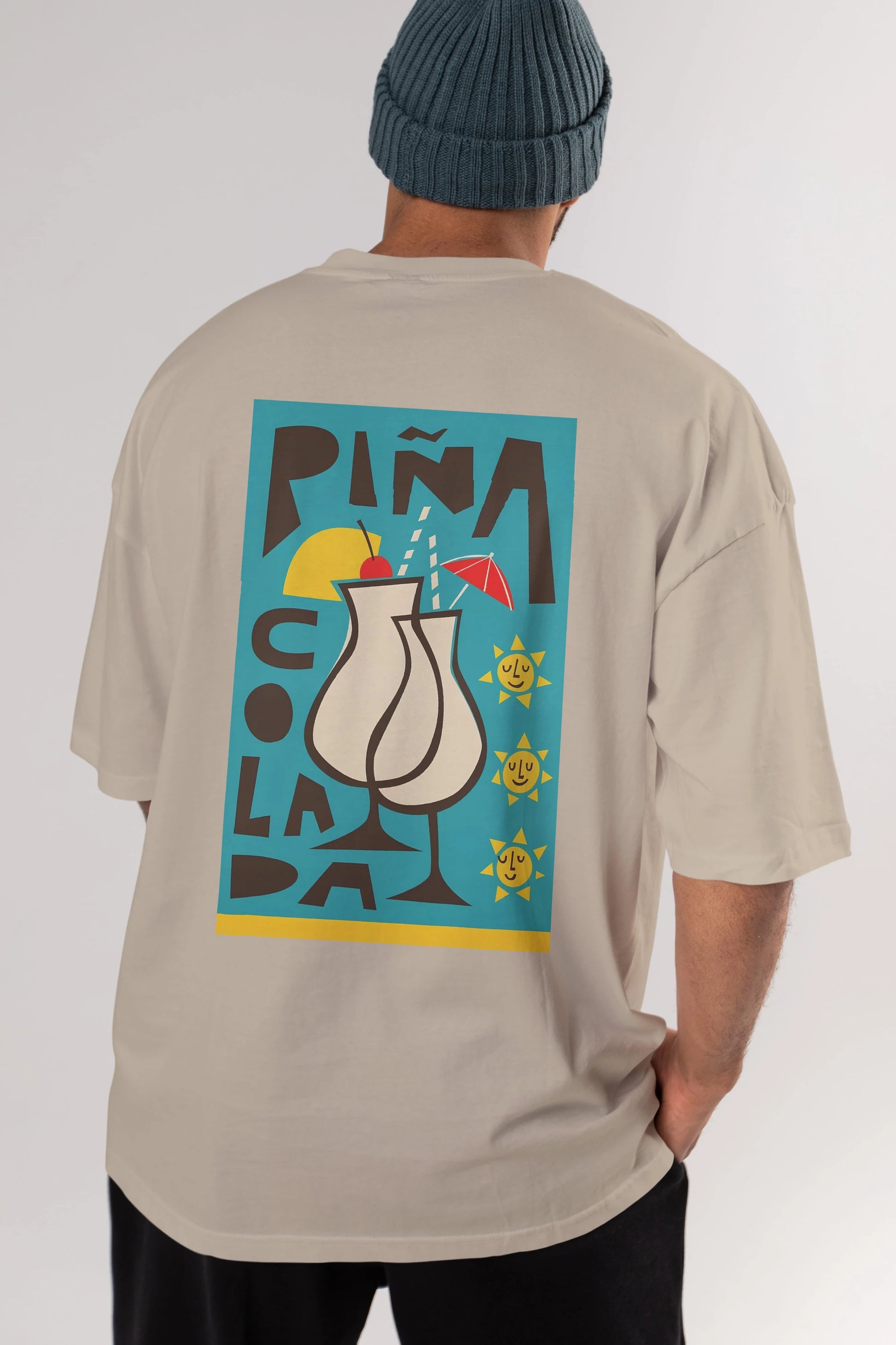 Pina Colada 4 Arka Baskılı Oversize t-shirt Erkek Kadın Unisex %100 Pamuk Bisiklet Yaka tişort