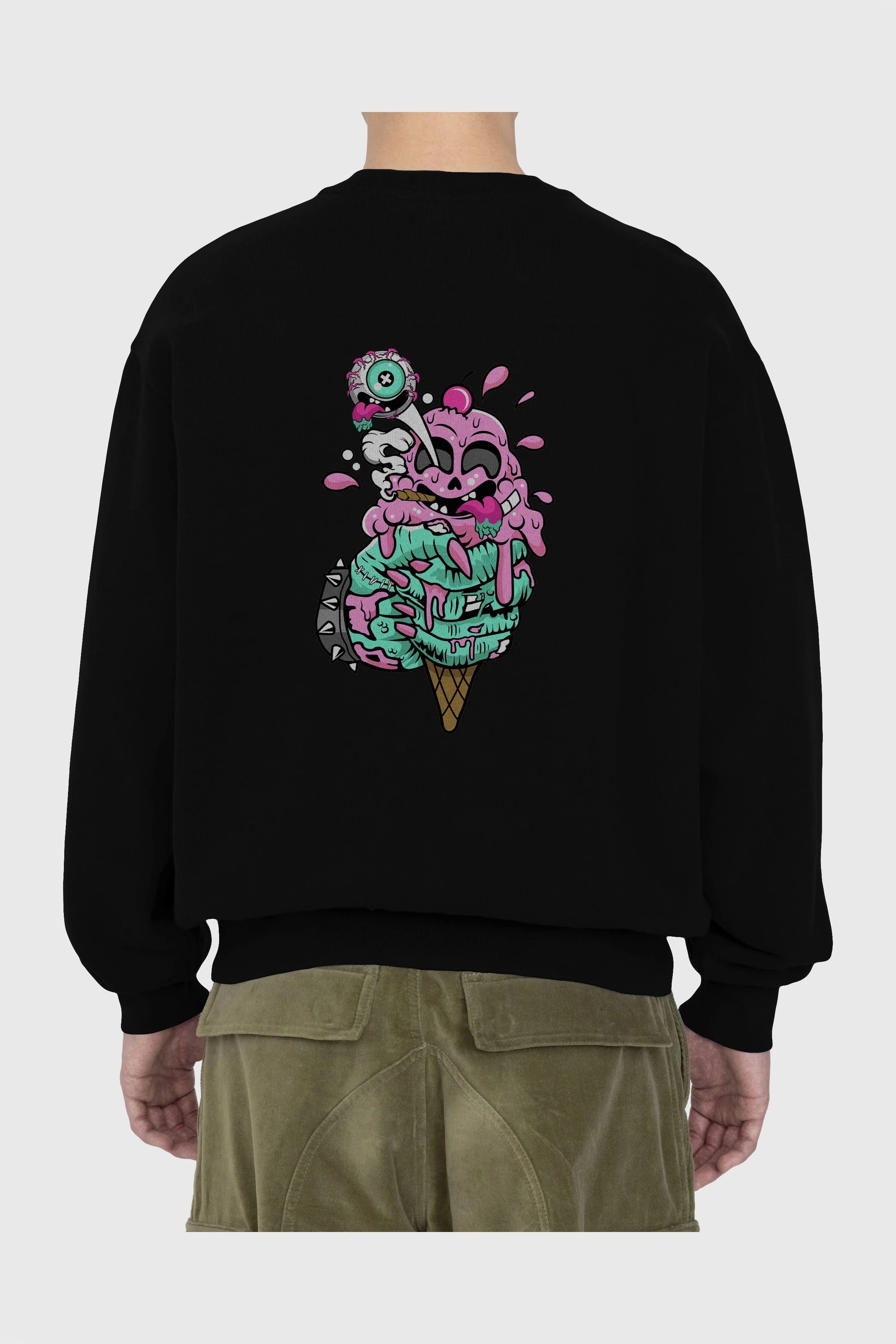 Ice Cream Zombie Arka Baskılı Oversize Sweatshirt Erkek Kadın Unisex