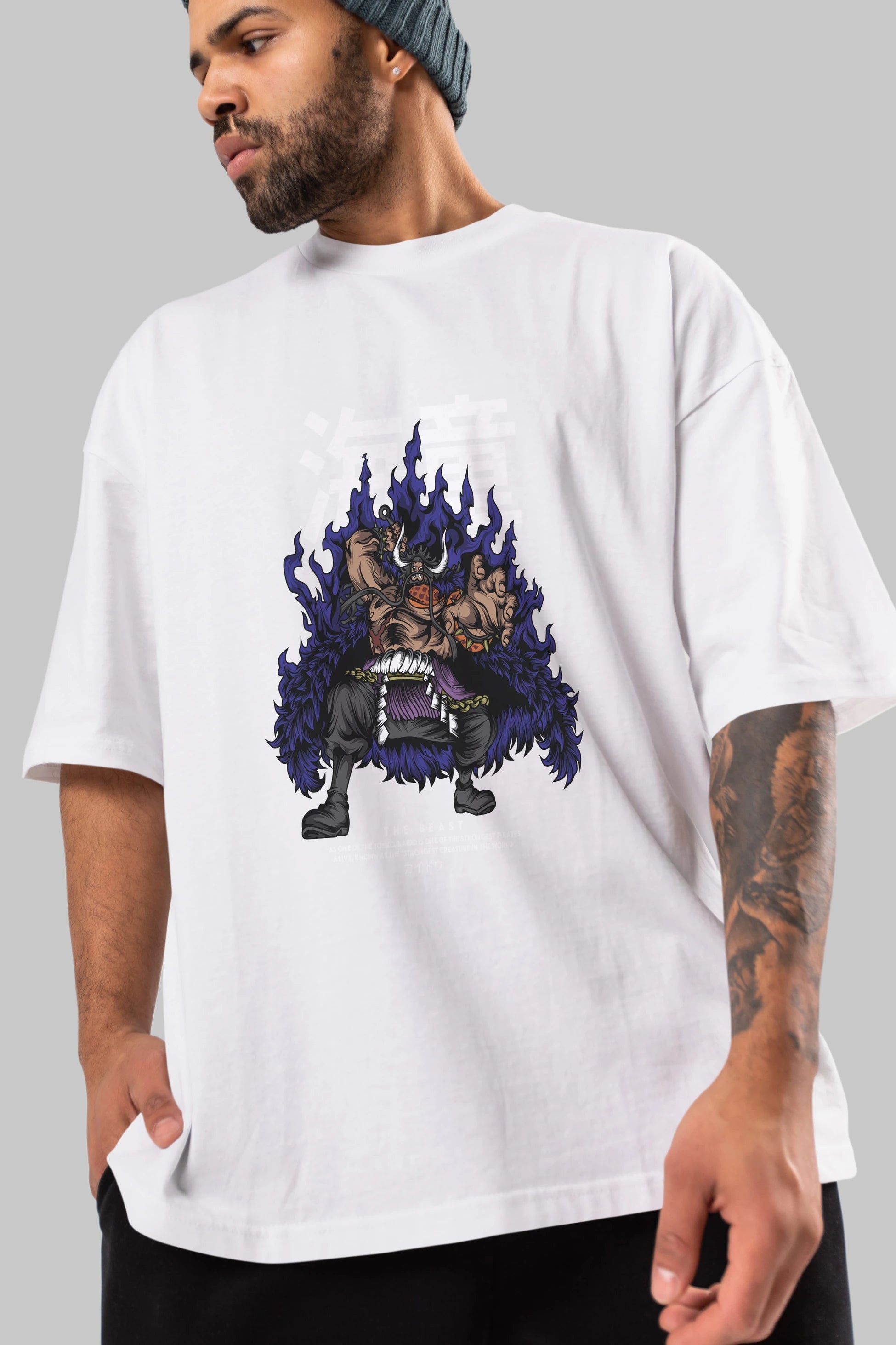 Kaido Anime Ön Baskılı Oversize t-shirt %100 pamuk Erkek Kadın Unisex
