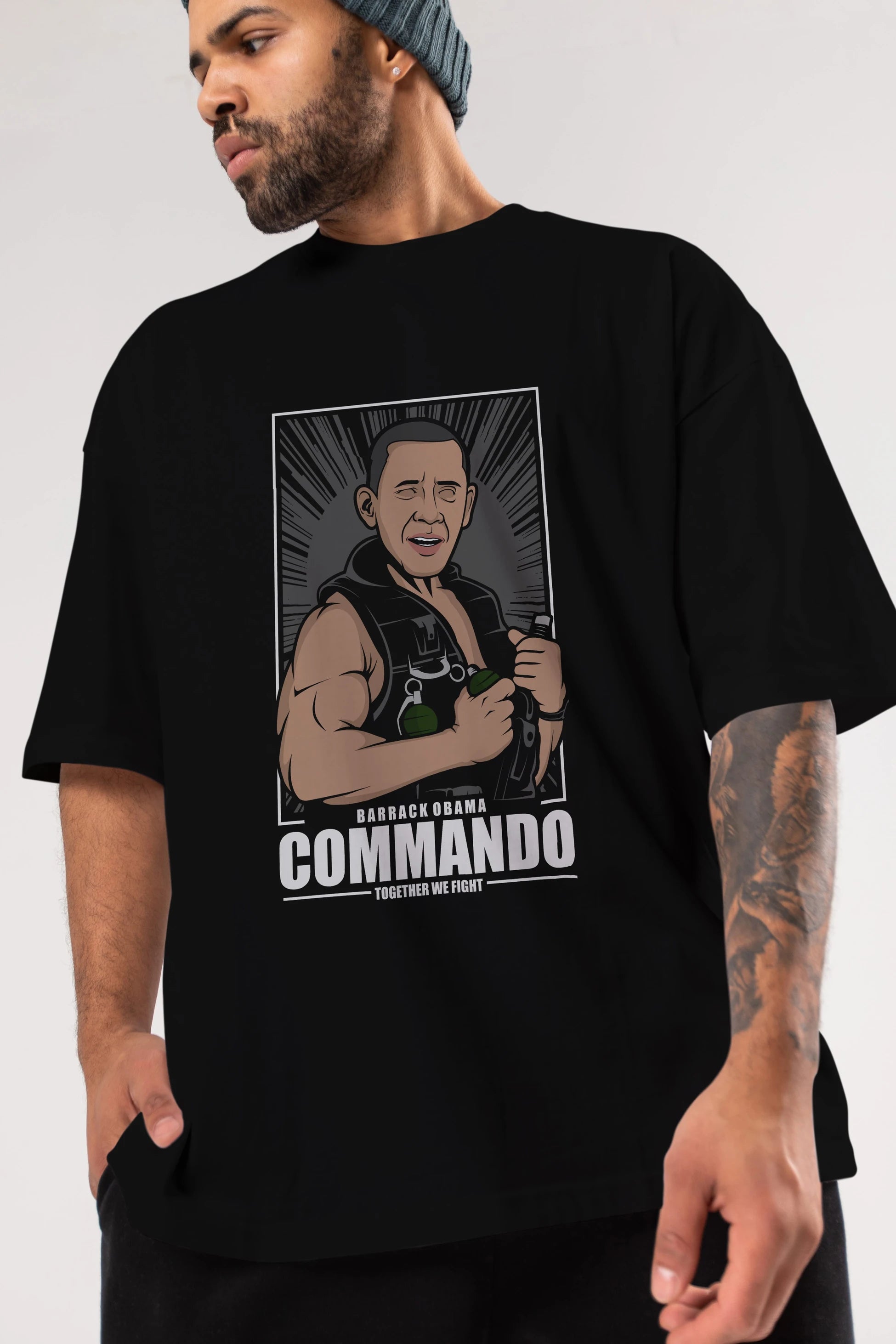 Obama Commando Ön Baskılı Oversize t-shirt Erkek Kadın Unisex %100 Pamuk tişort