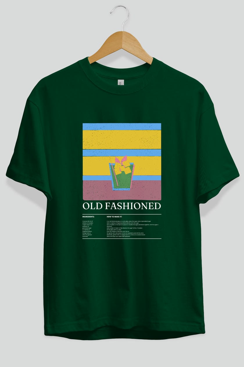 Old Fashioned Kokteyl Ön Baskılı Oversize t-shirt Erkek Kadın %100 Pamuk Bisiklet Yaka tişort