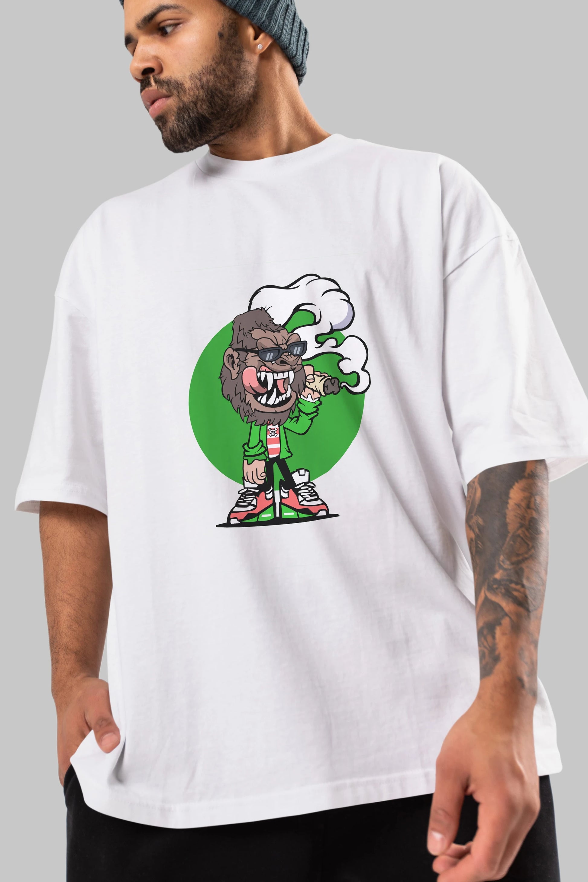 Gorilla Smoker Ön Baskılı Oversize t-shirt Erkek Kadın Unisex %100 Pamuk tişort