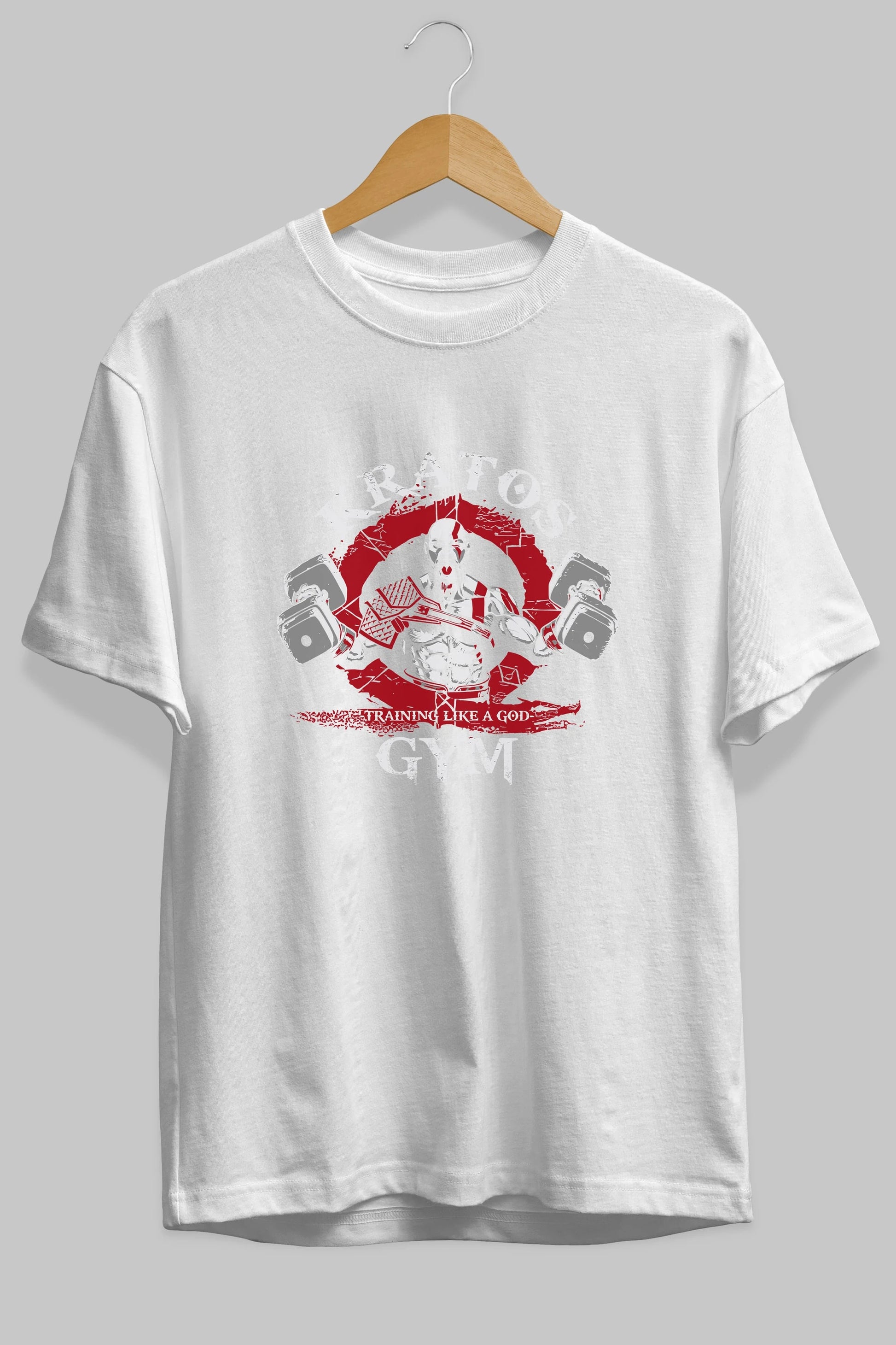 Kratos GYM Ön Baskılı Oversize t-shirt Erkek Kadın Unisex %100 Pamuk Bisiklet Yaka tişort