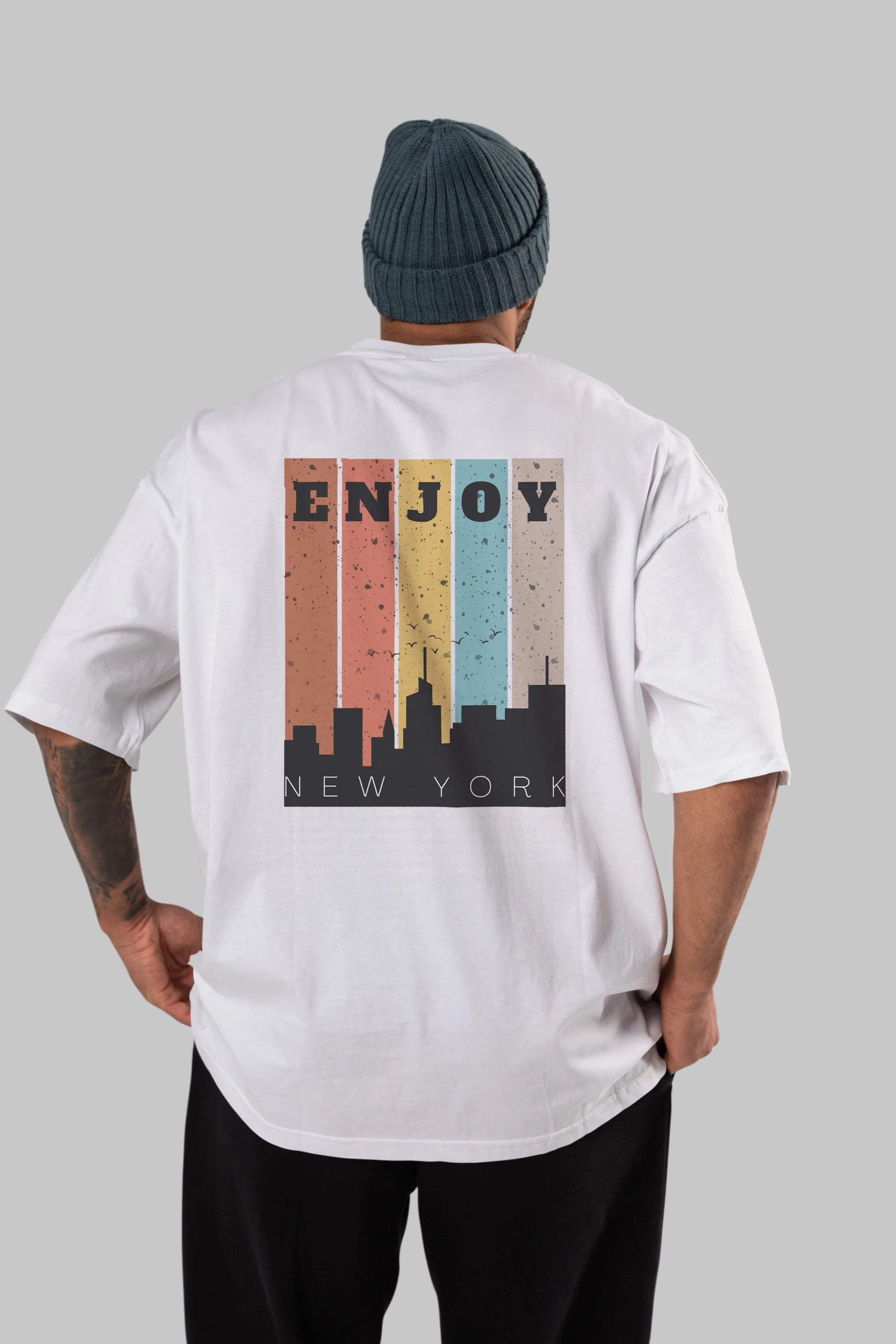 Enjoy New York Yazılı Arka Baskılı Oversize t-shirt Erkek Kadın Unisex