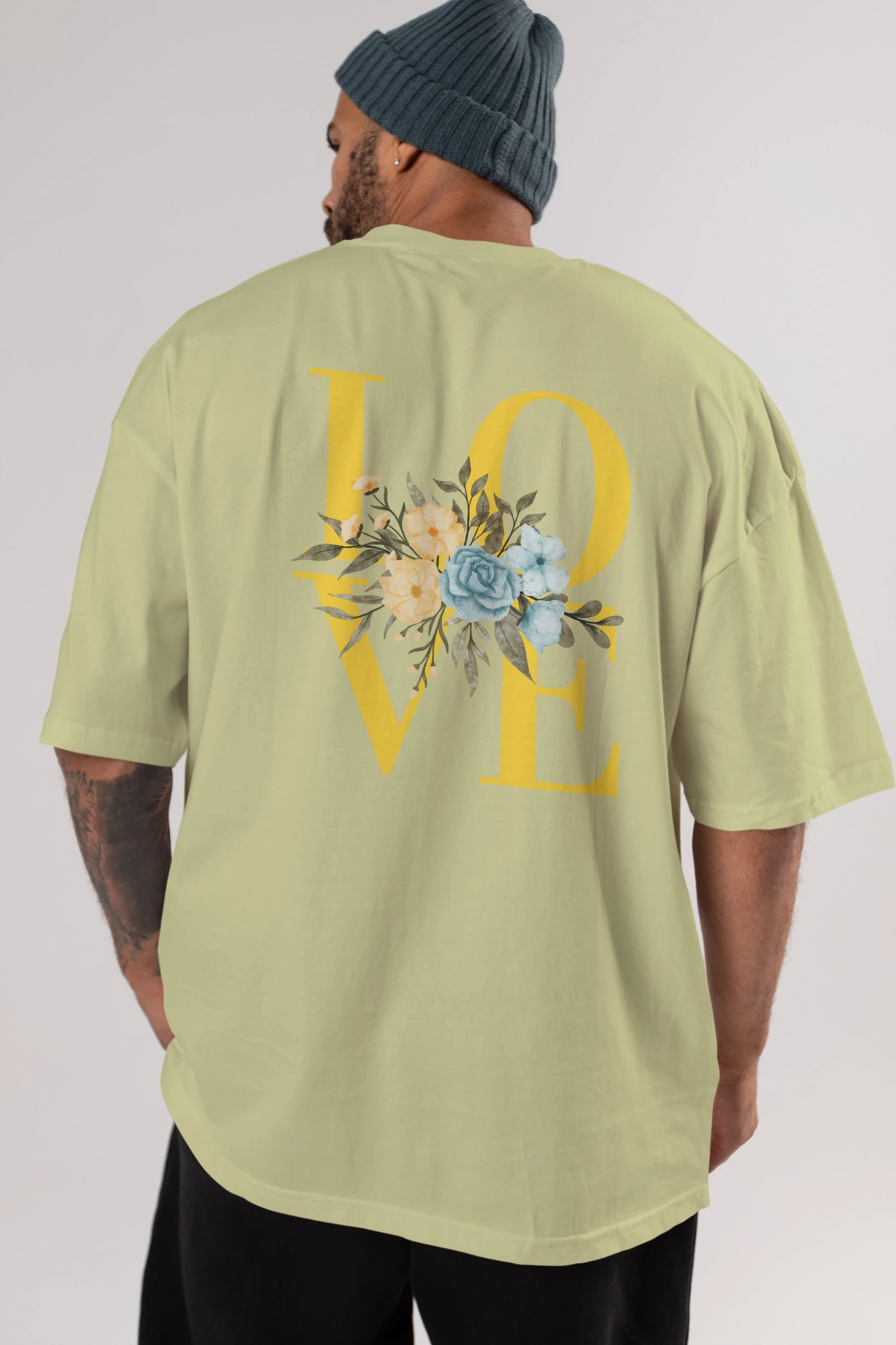 Love Flower Arka Baskılı Oversize t-shirt Erkek Kadın Unisex