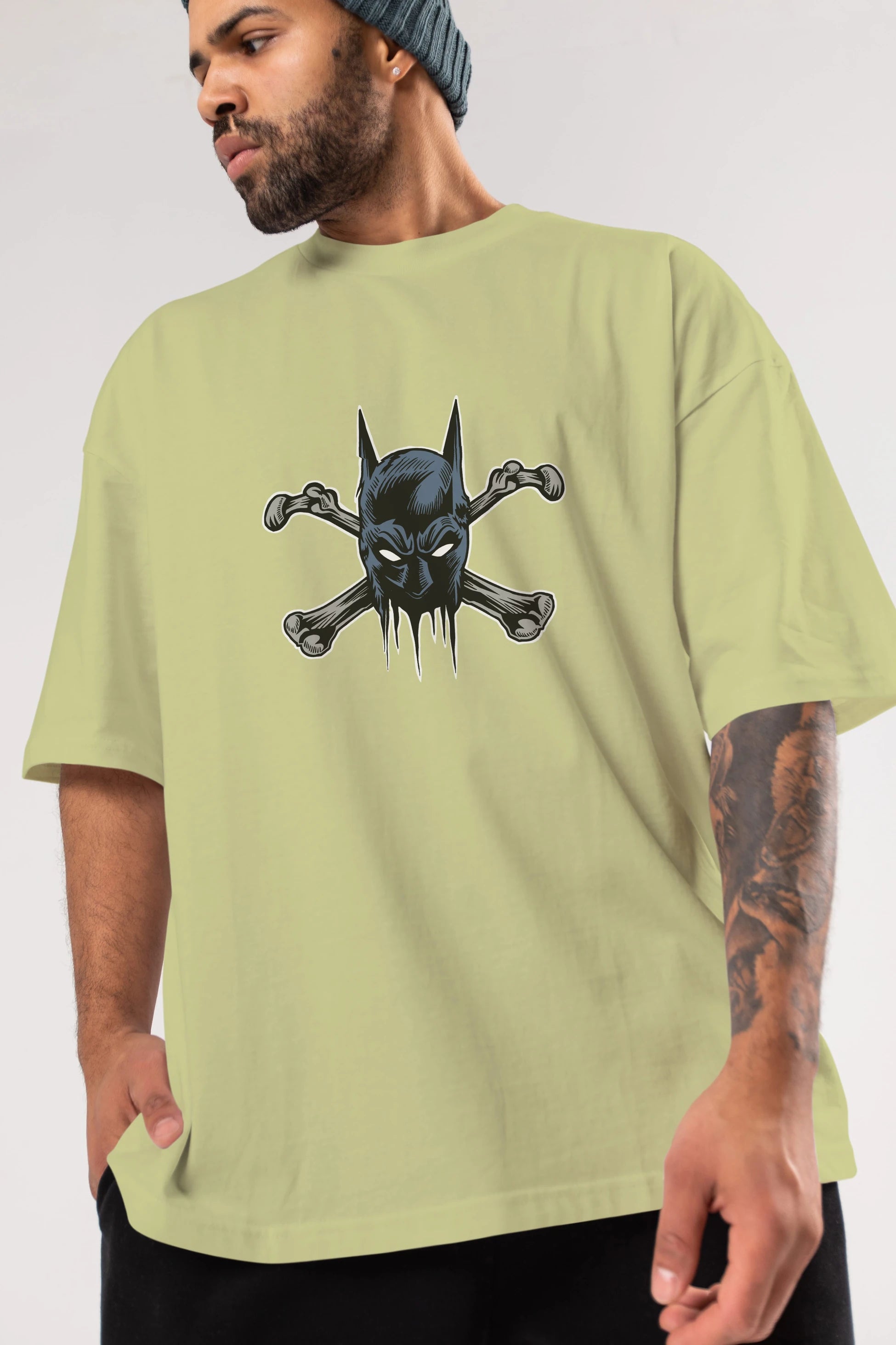 Batbones Ön Baskılı Oversize t-shirt Erkek Kadın Unisex %100 Pamuk tişort