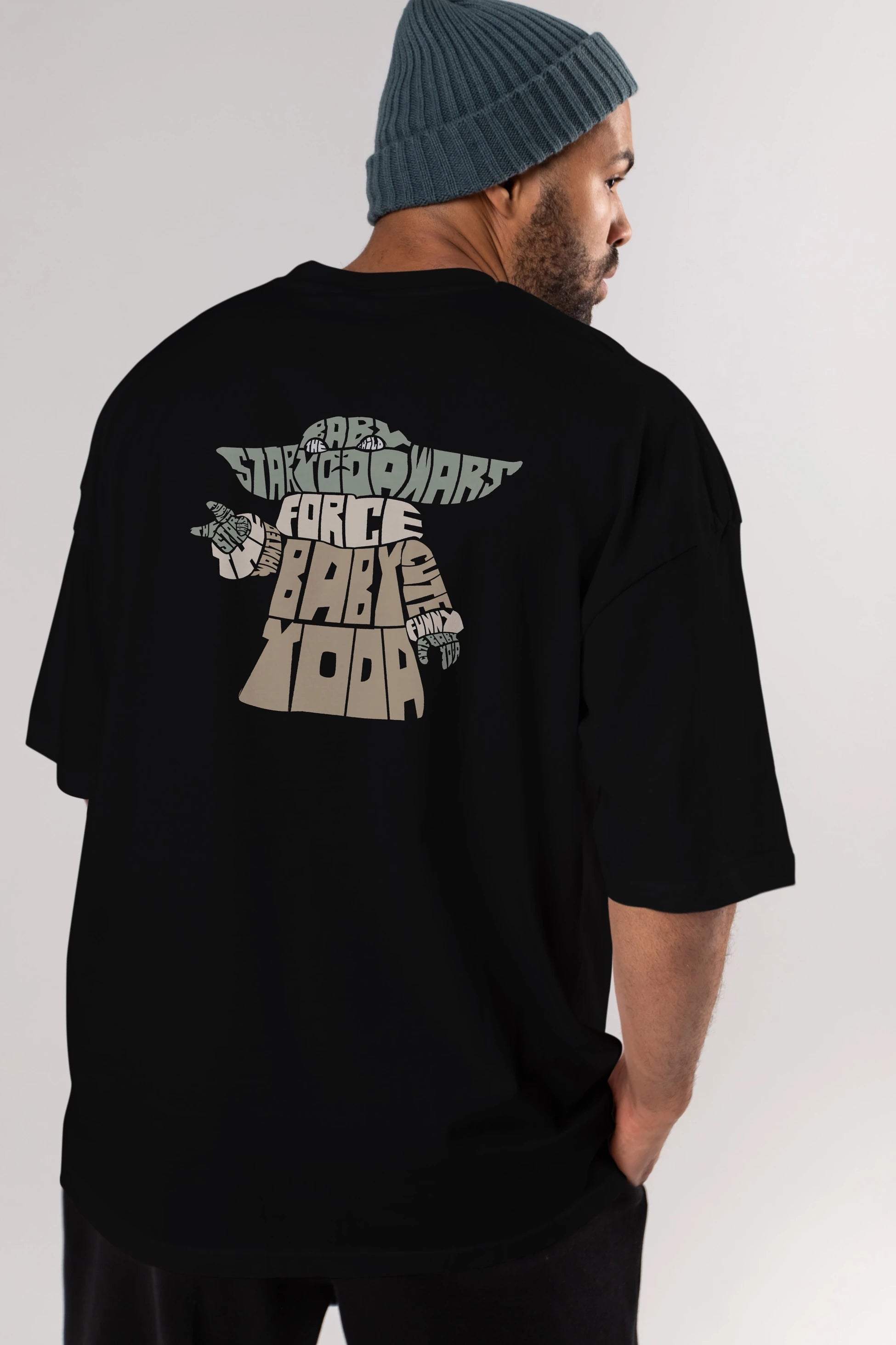 Baby Yoda Arka Baskılı Oversize t-shirt %100 pamuk Erkek Kadın Unisex