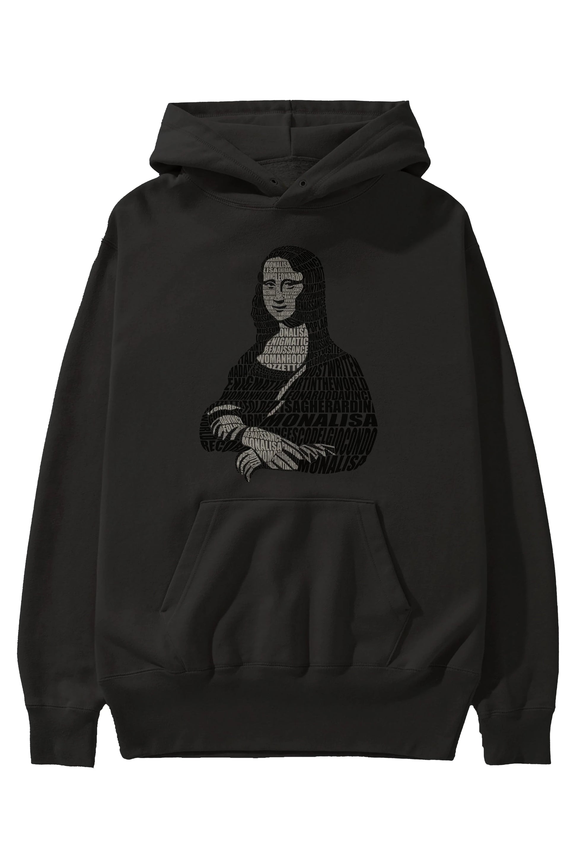 Mona Lisa Calligram Ön Baskılı Hoodie Oversize Kapüşonlu Sweatshirt Erkek Kadın Unisex