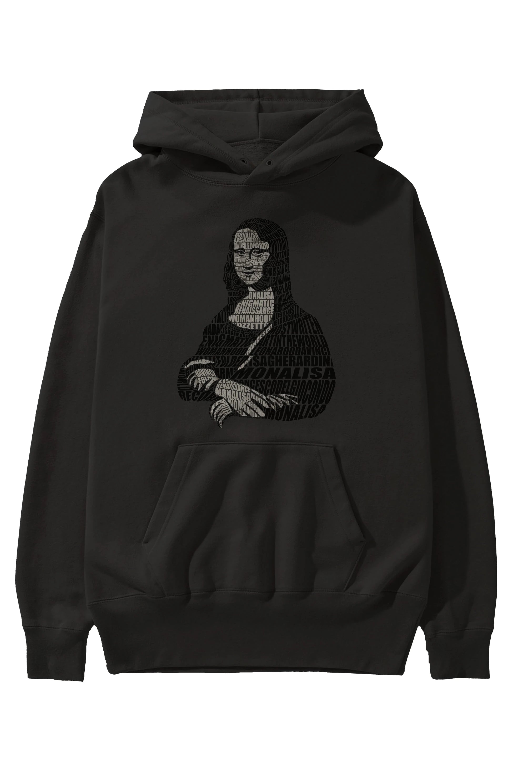 Mona Lisa Calligram Ön Baskılı Hoodie Oversize Kapüşonlu Sweatshirt Erkek Kadın Unisex