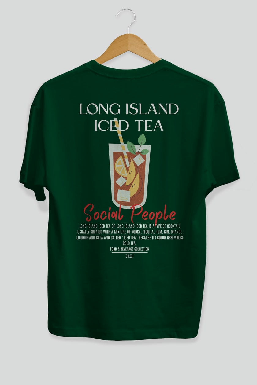 Long Island ıced tea Kokteyl Serisi Baskılı Oversize t-shirt Erkek Kadın Unisex %100 Pamuk Bisiklet Yaka tişort