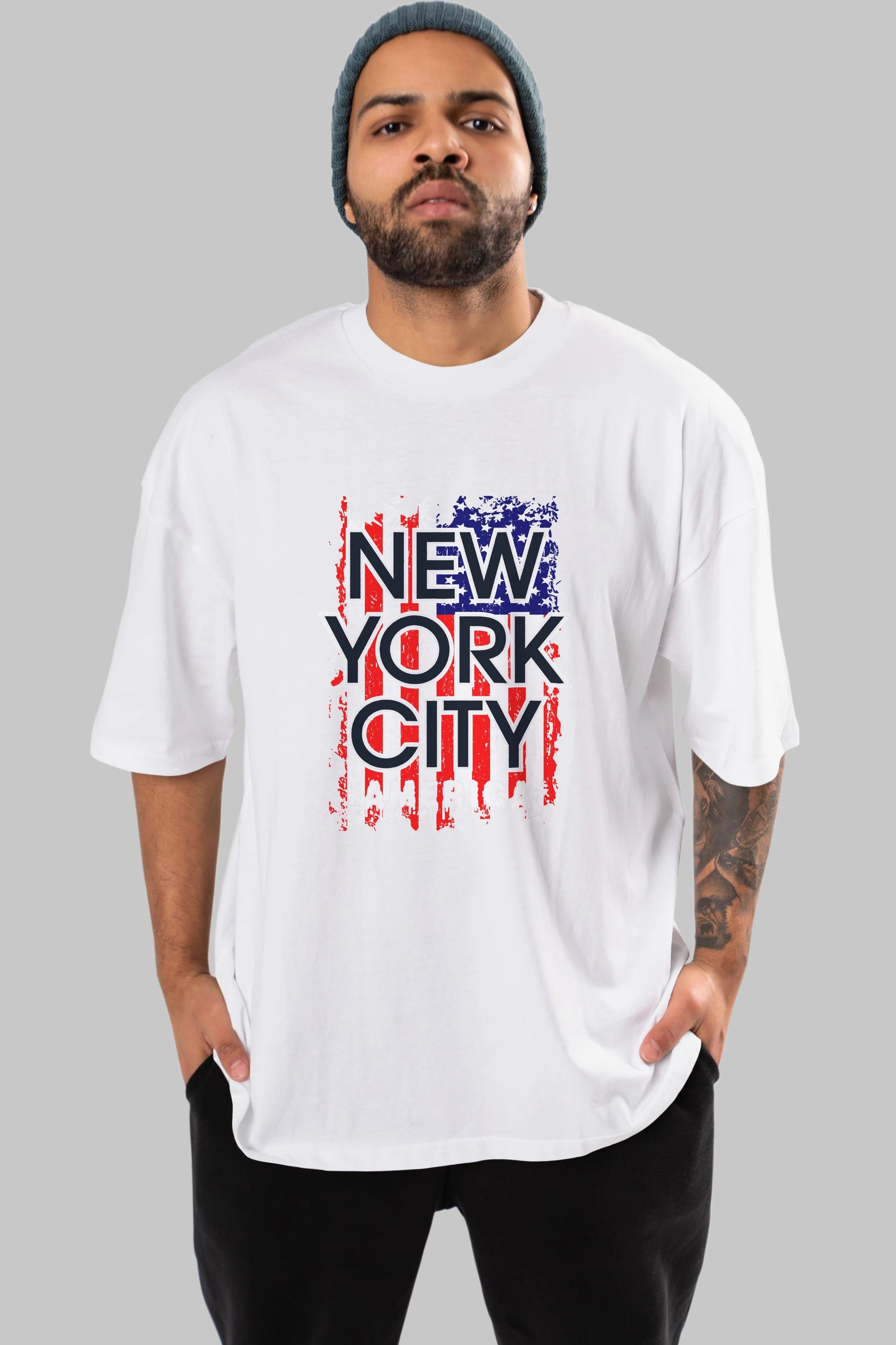 New York City 2 Ön Baskılı Oversize t-shirt Erkek Kadın Unisex