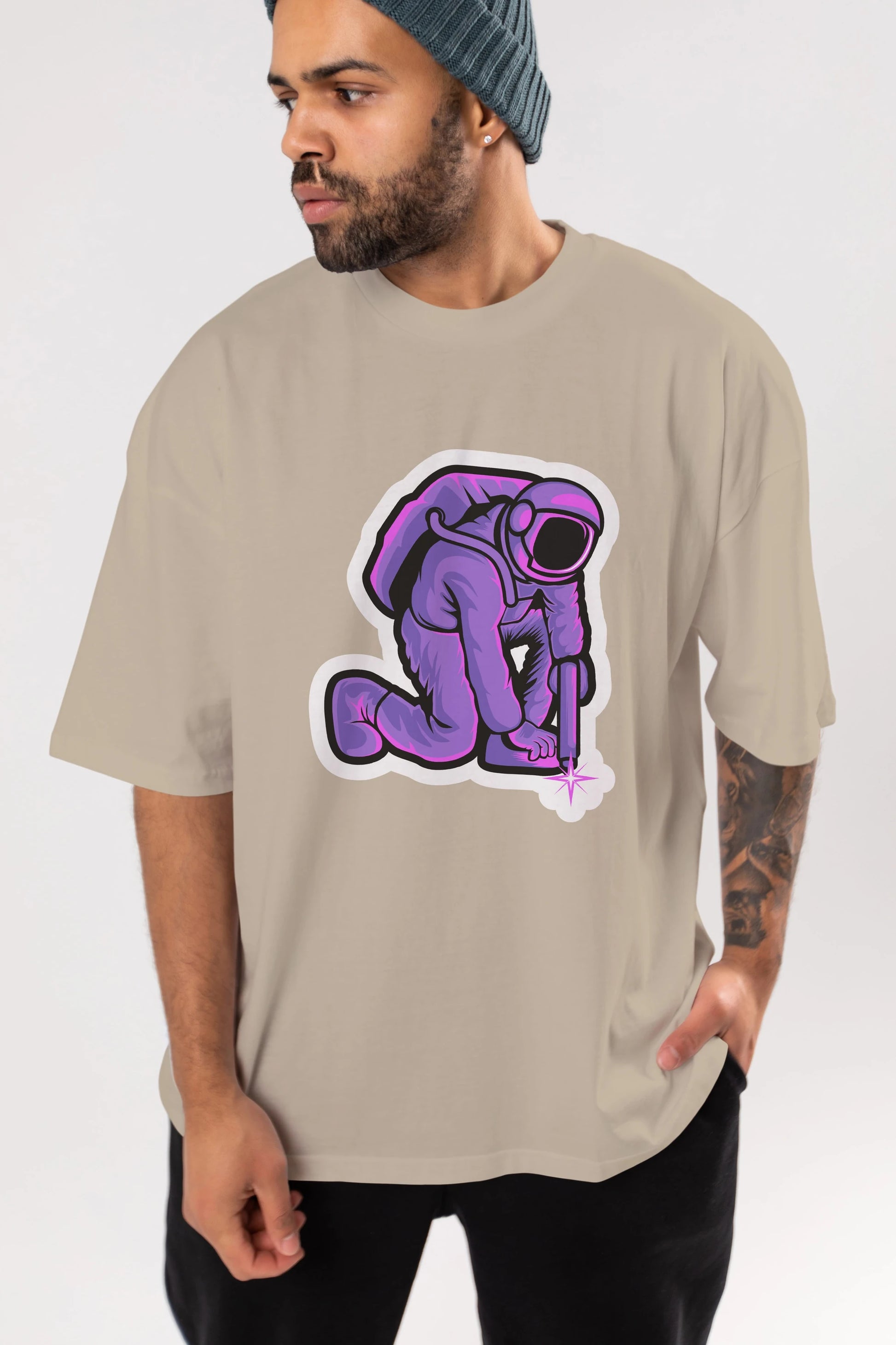 Welding in Space Sticker Ön Baskılı Oversize t-shirt Erkek Kadın Unisex