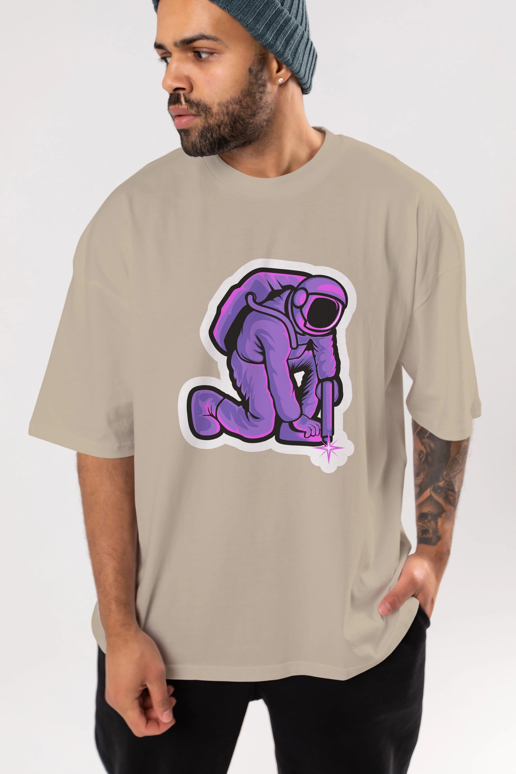 Welding in Space Sticker Ön Baskılı Oversize t-shirt Erkek Kadın Unisex