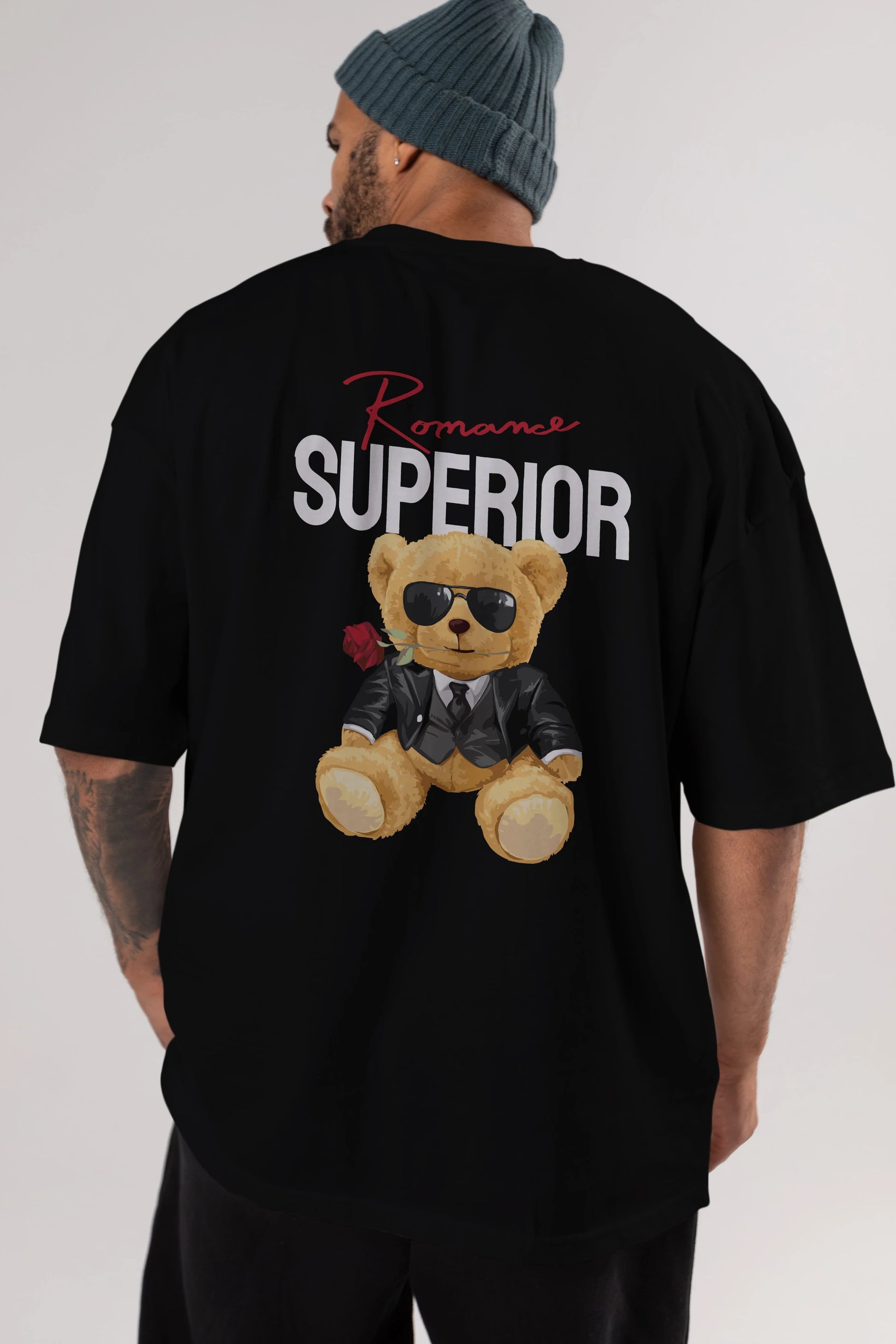 Teddy Bear Romance Superior Arka Baskılı Oversize t-shirt Erkek Kadın Unisex %100 Pamuk